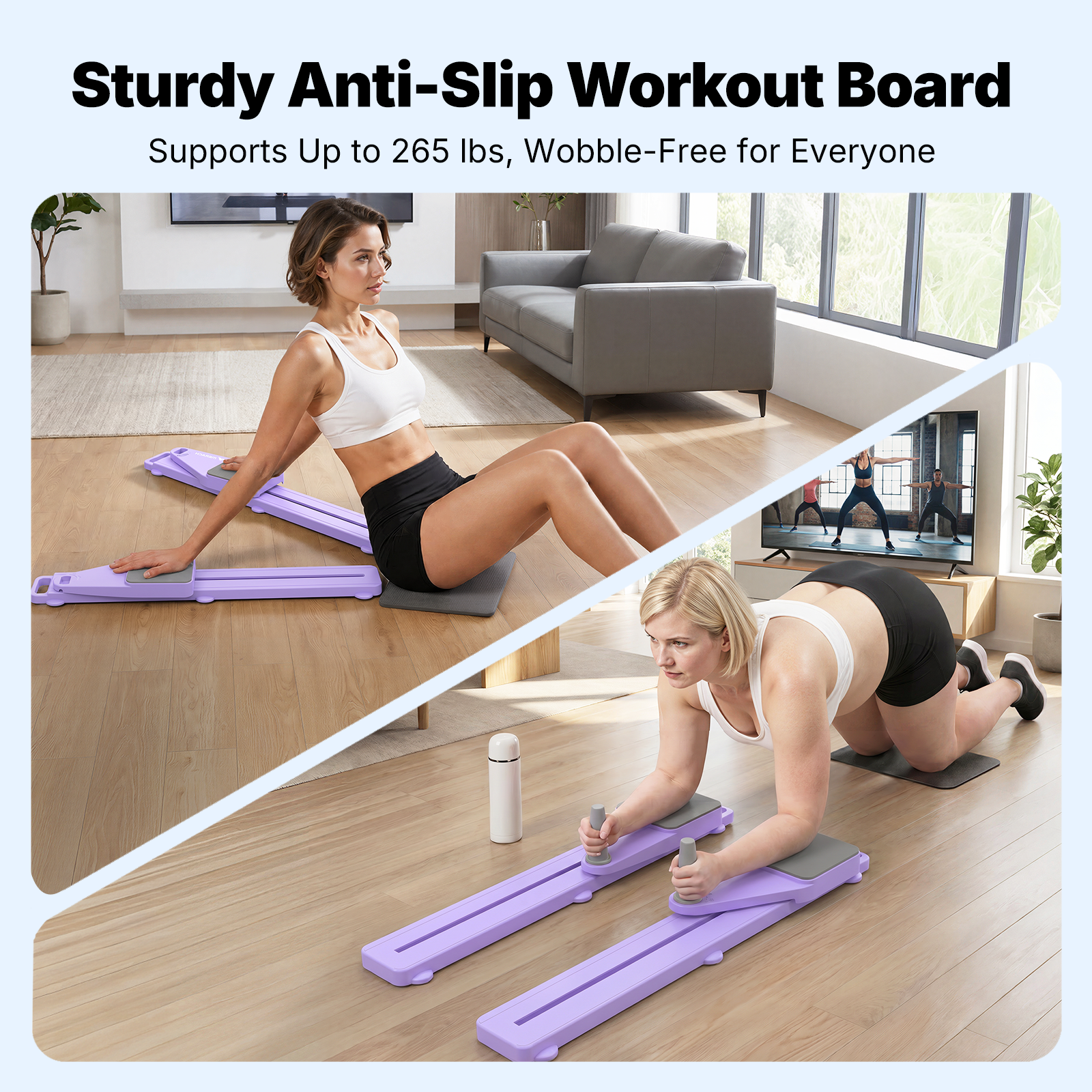 MERACH Pilates Board with Timer, Multi-Purpose Foldable Pilates Reformer Board for Home Workout, Pilates Reformer Set with Resistance Bands for Fitness(Purple)