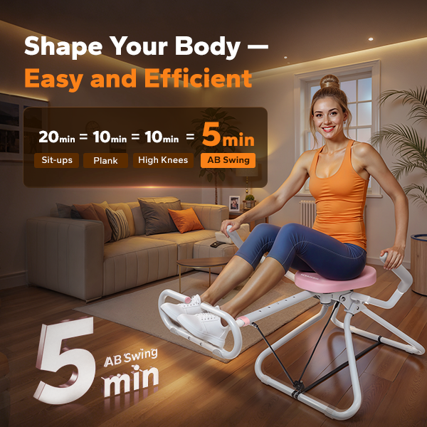 MERACH Ab Machine Foldable Core Trainer with Adjustable Resistance, Sit-Up Equipment for Home Gym, White and Pink