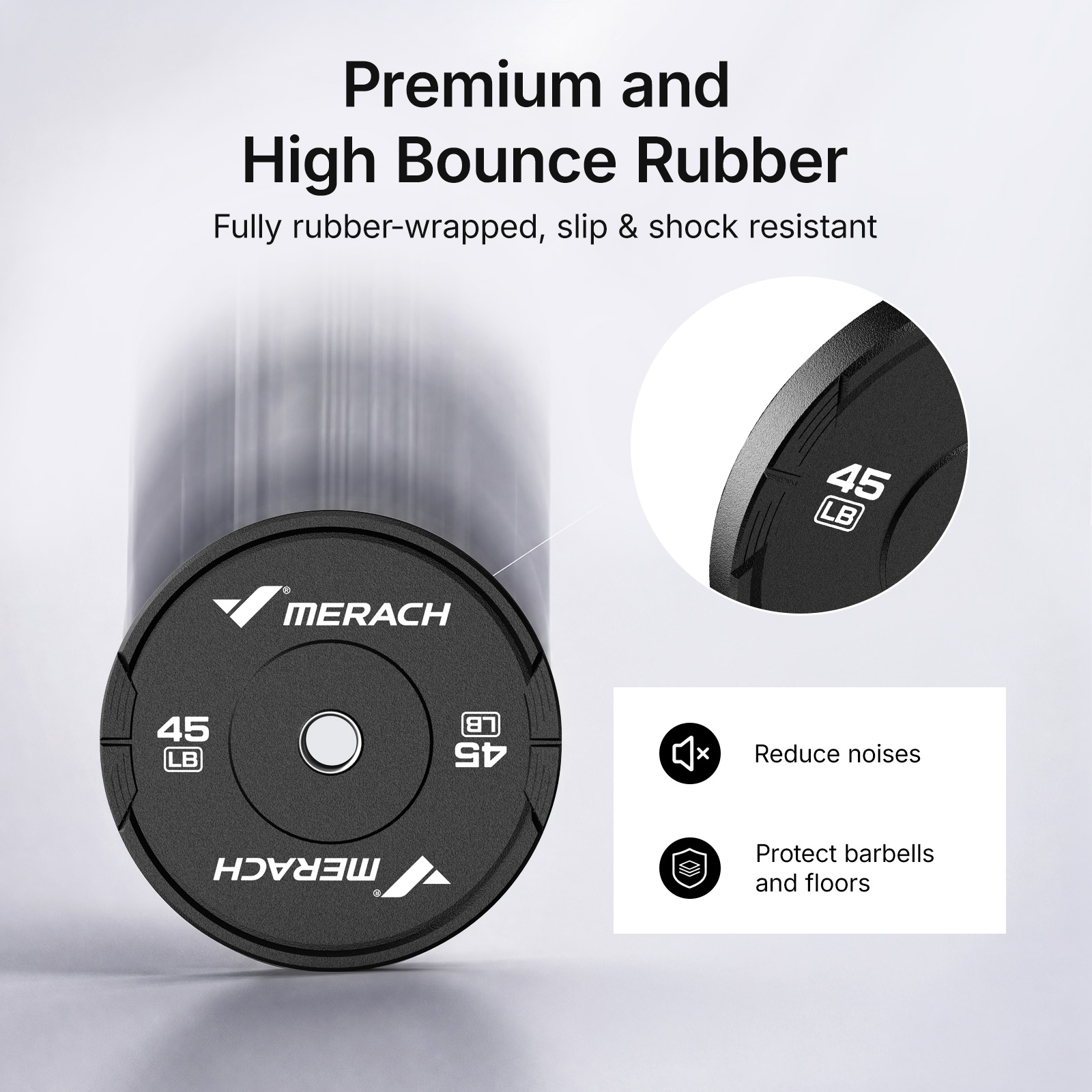 MERACH 90lb Olympic Weight Plates, 2-Inch Rubber Barbell Plates for Home Gym, Pair