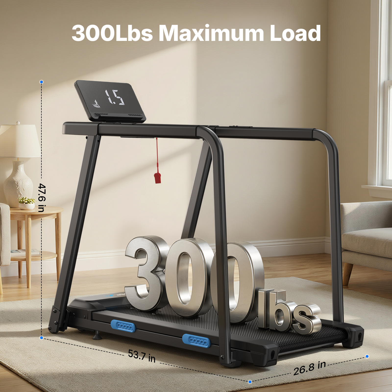 MERACH Treadmill for Seniors with Handrails, 2 in 1 Walking Treadmill for Fitness Recovery, 300 lbs Capacity