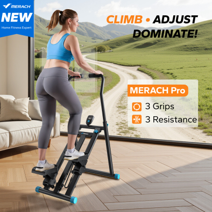 MERACH Stair Stepper, 3 Levels Resistance Adjustable Vertical Climber Machine Compact Foldable Full-Body Workout Stepper Home Cardio Exercise Equipment