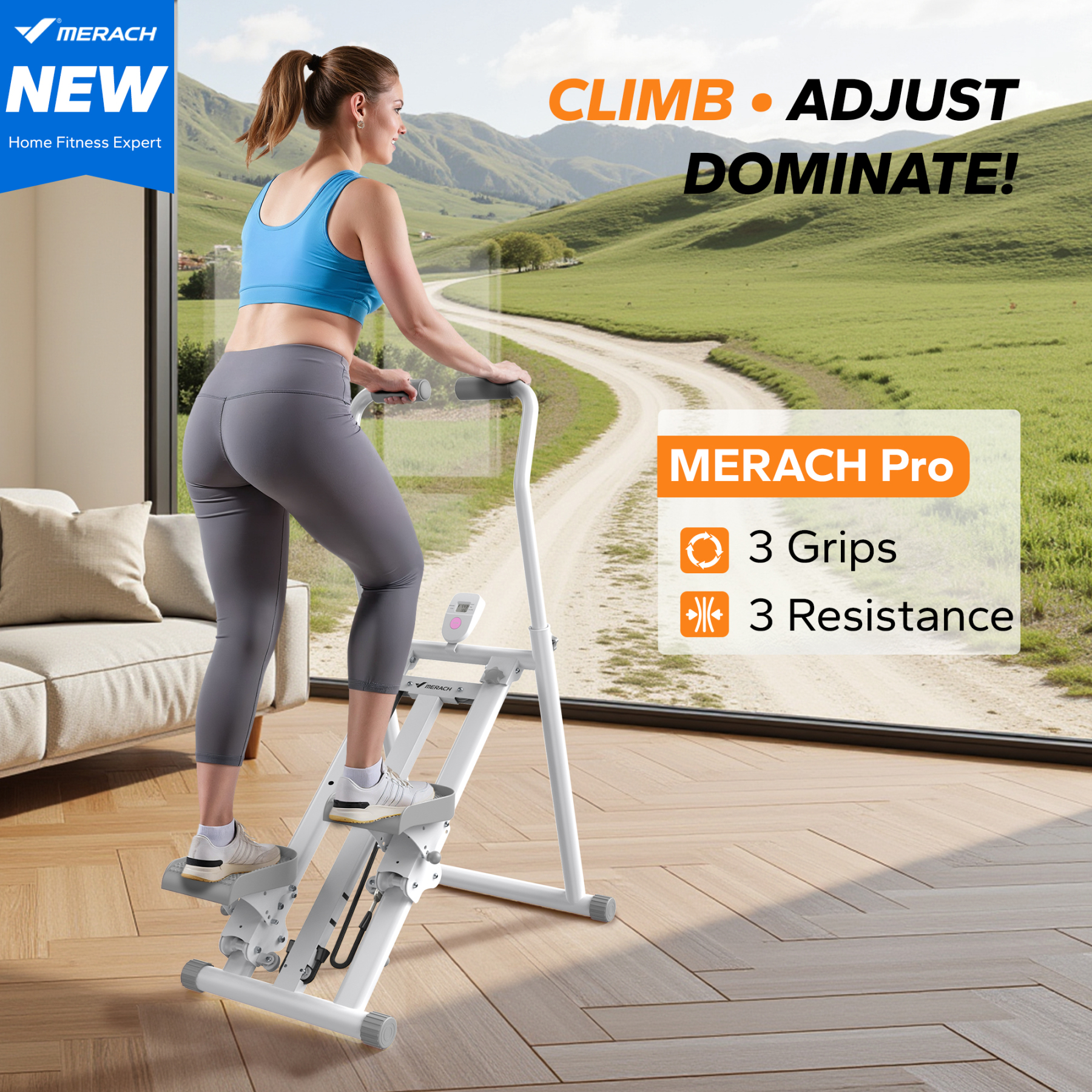 MERACH Stair Stepper, 3 Levels Resistance Adjustable Vertical Climber Machine Compact Foldable Full-Body Workout Stepper Home Cardio Exercise Equipment