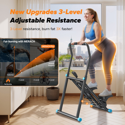 MERACH Stair Stepper, 3 Levels Resistance Adjustable Vertical Climber Machine Compact Foldable Full-Body Workout Stepper Home Cardio Exercise Equipment