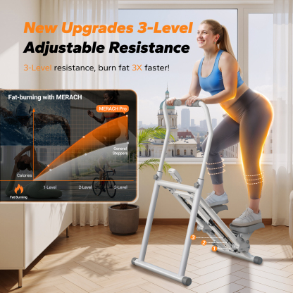 MERACH Stair Stepper, 3 Levels Resistance Adjustable Vertical Climber Machine Compact Foldable Full-Body Workout Stepper Home Cardio Exercise Equipment