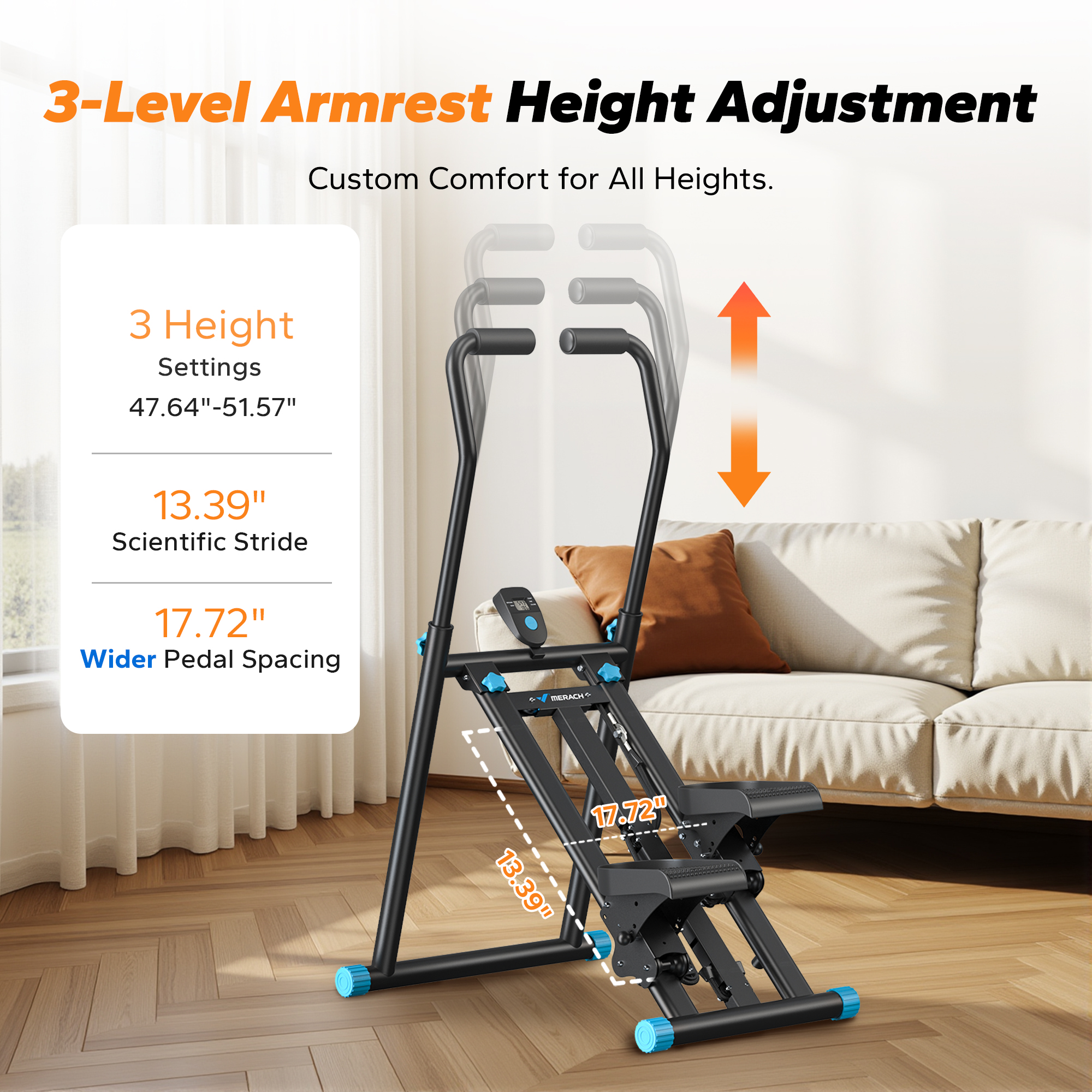 MERACH Stair Stepper, 3 Levels Resistance Adjustable Vertical Climber Machine Compact Foldable Full-Body Workout Stepper Home Cardio Exercise Equipment