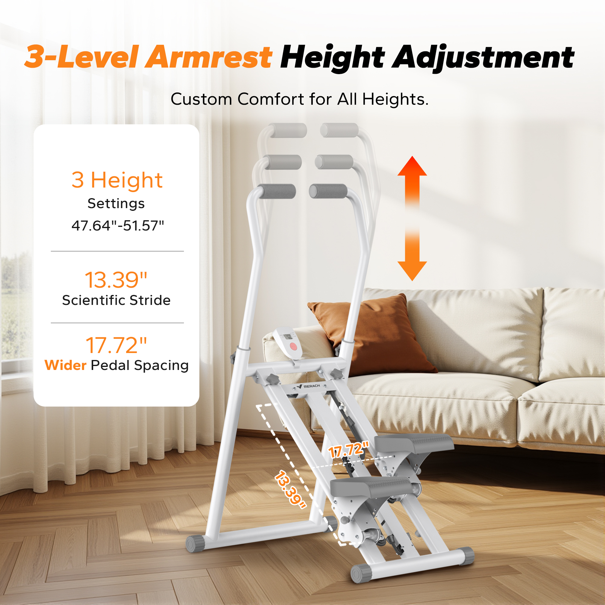 MERACH Stair Stepper, 3 Levels Resistance Adjustable Vertical Climber Machine Compact Foldable Full-Body Workout Stepper Home Cardio Exercise Equipment