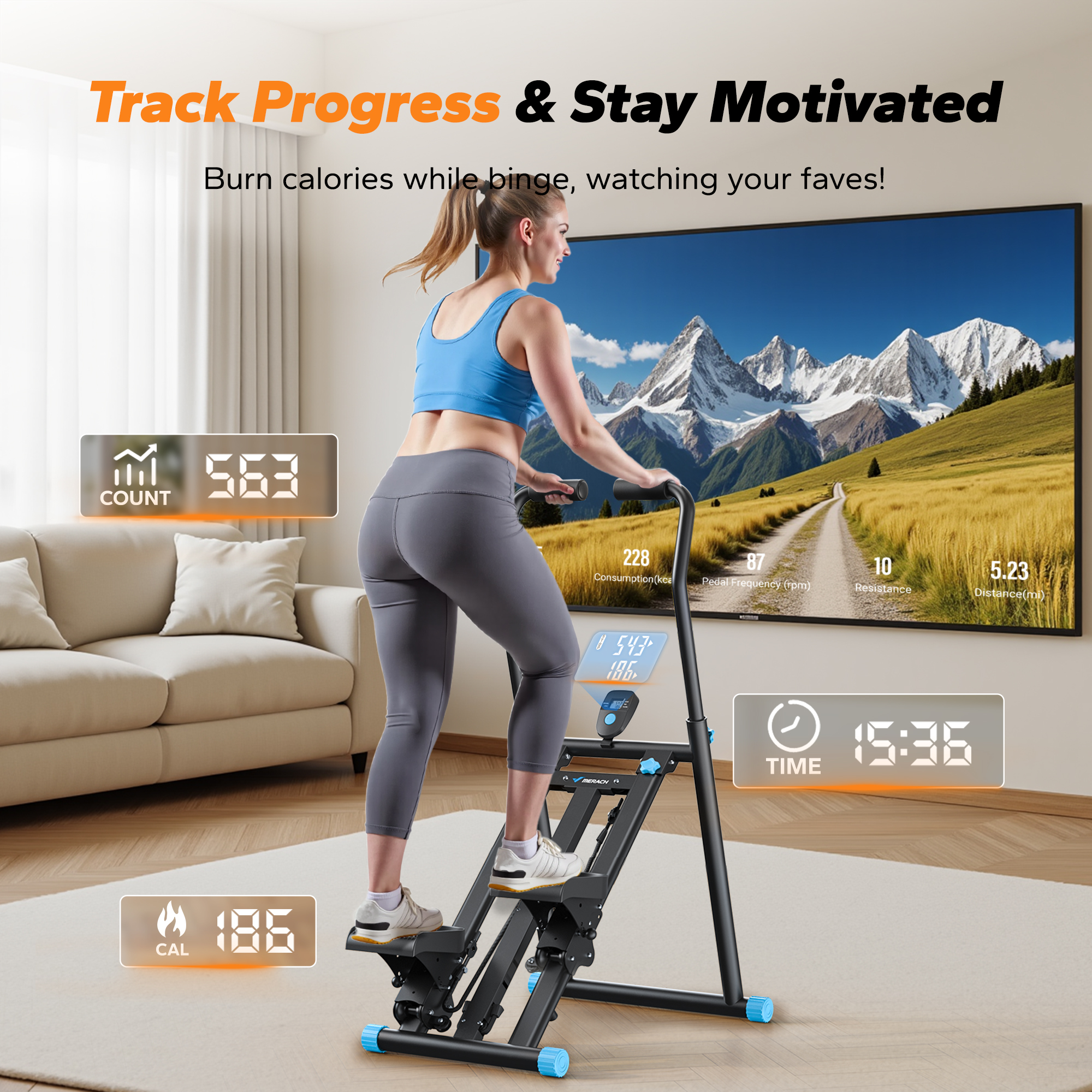 MERACH Stair Stepper, 3 Levels Resistance Adjustable Vertical Climber Machine Compact Foldable Full-Body Workout Stepper Home Cardio Exercise Equipment