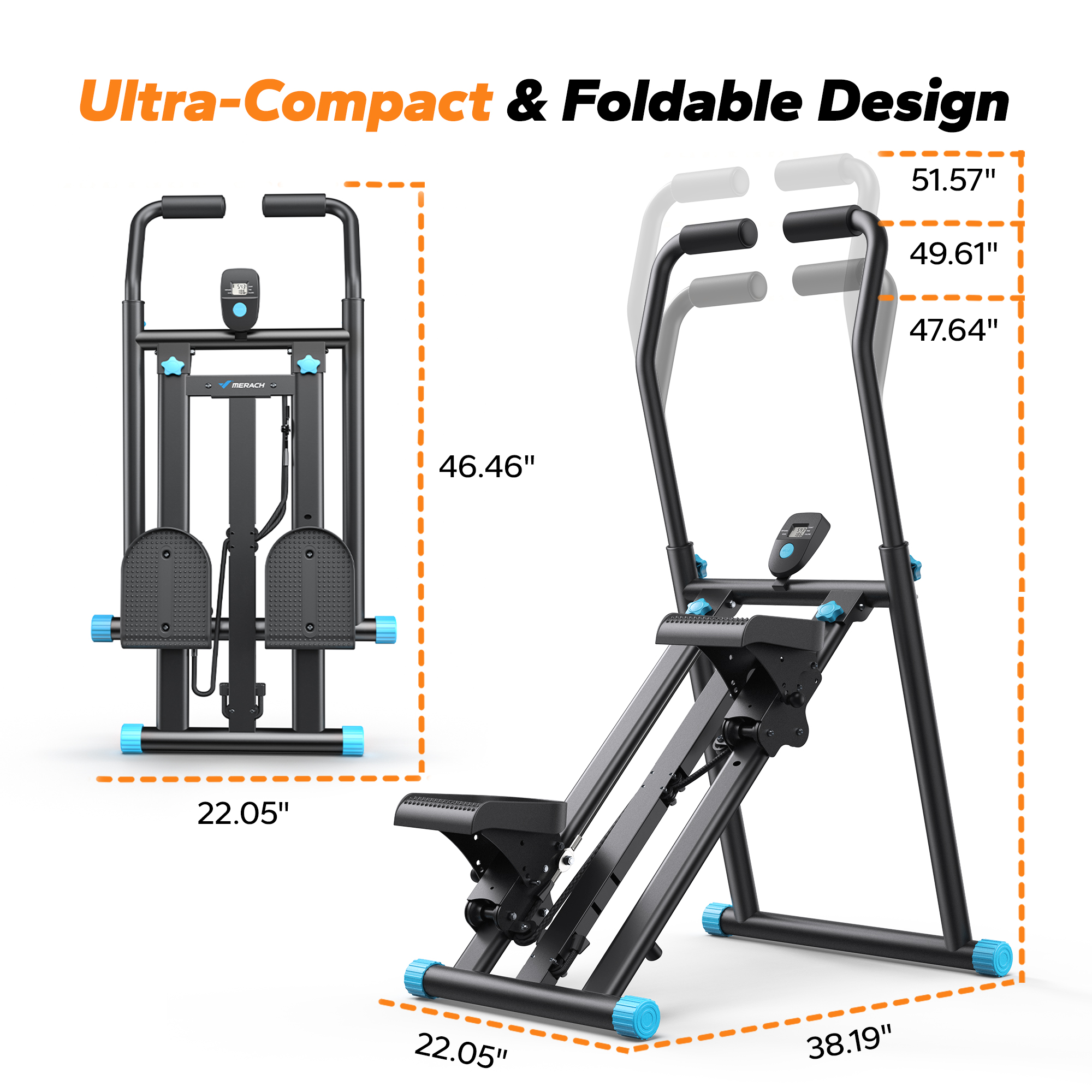 MERACH Stair Stepper, 3 Levels Resistance Adjustable Vertical Climber Machine Compact Foldable Full-Body Workout Stepper Home Cardio Exercise Equipment