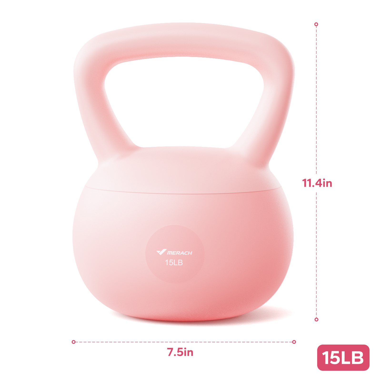 MERACH Soft Kettlebell 15lb PVC Coated Sand Filled Kettlebell with Non-Slip Handle for Home Gym, Pink