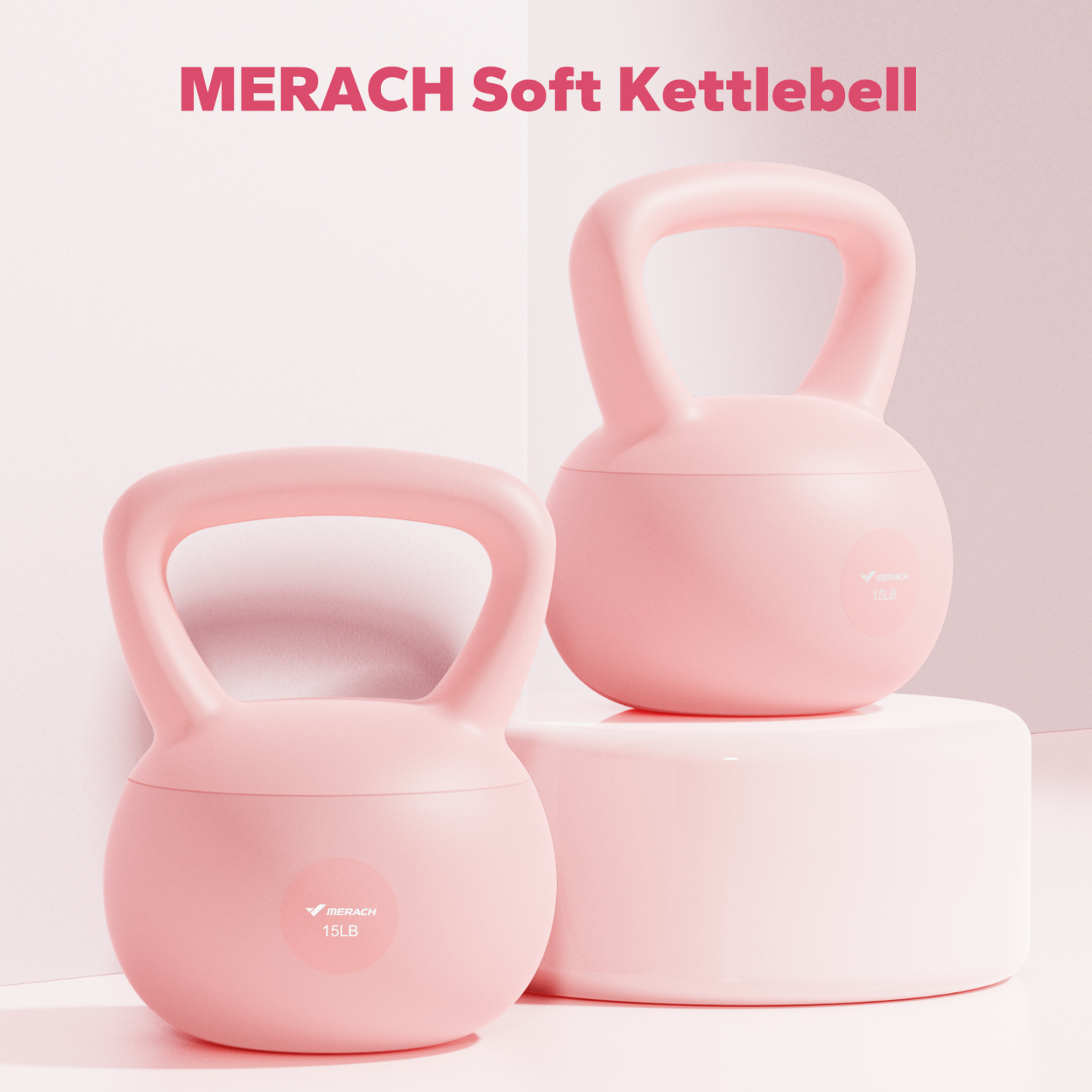 MERACH Soft Kettlebell 15lb PVC Coated Sand Filled Kettlebell with Non-Slip Handle for Home Gym, Pink