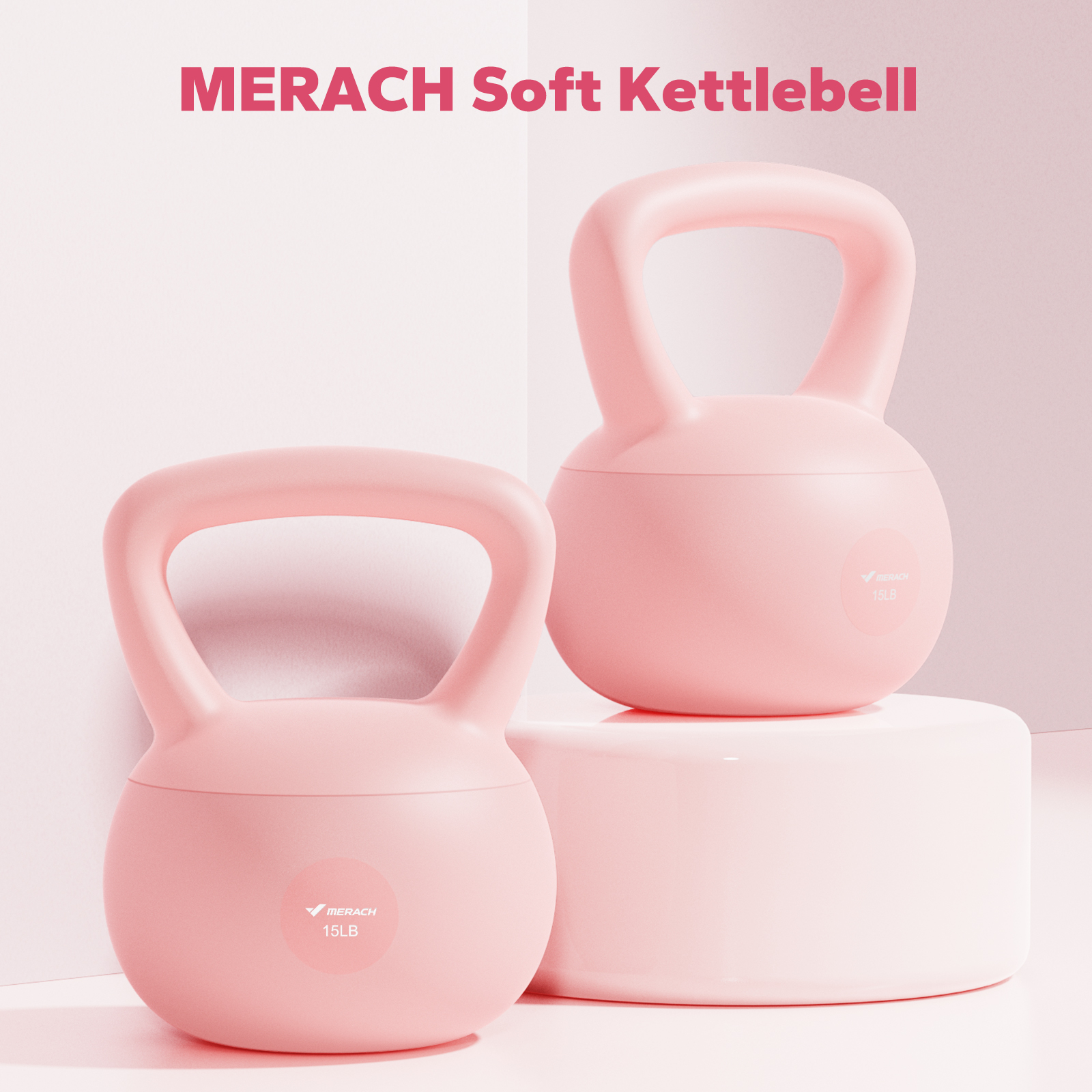 MERACH Soft Kettlebell 15lb PVC Coated Sand Filled Kettlebell with Non-Slip Handle for Home Gym, Pink