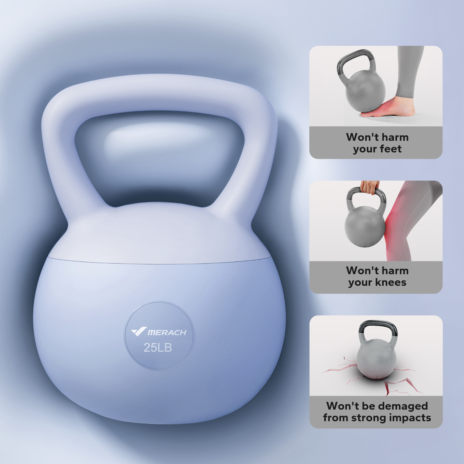 MERACH Soft Kettlebell 25lb PVC Coated Sand Filled Kettlebell with Non-Slip Handle for Home Gym, Blue