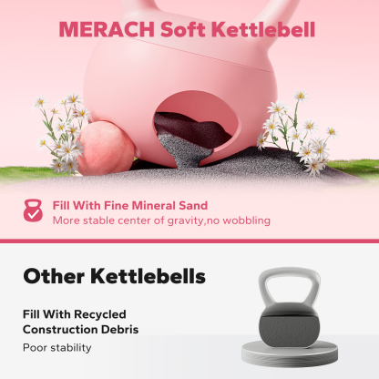 MERACH Soft Kettlebell 15lb PVC Coated Sand Filled Kettlebell with Non-Slip Handle for Home Gym, Pink