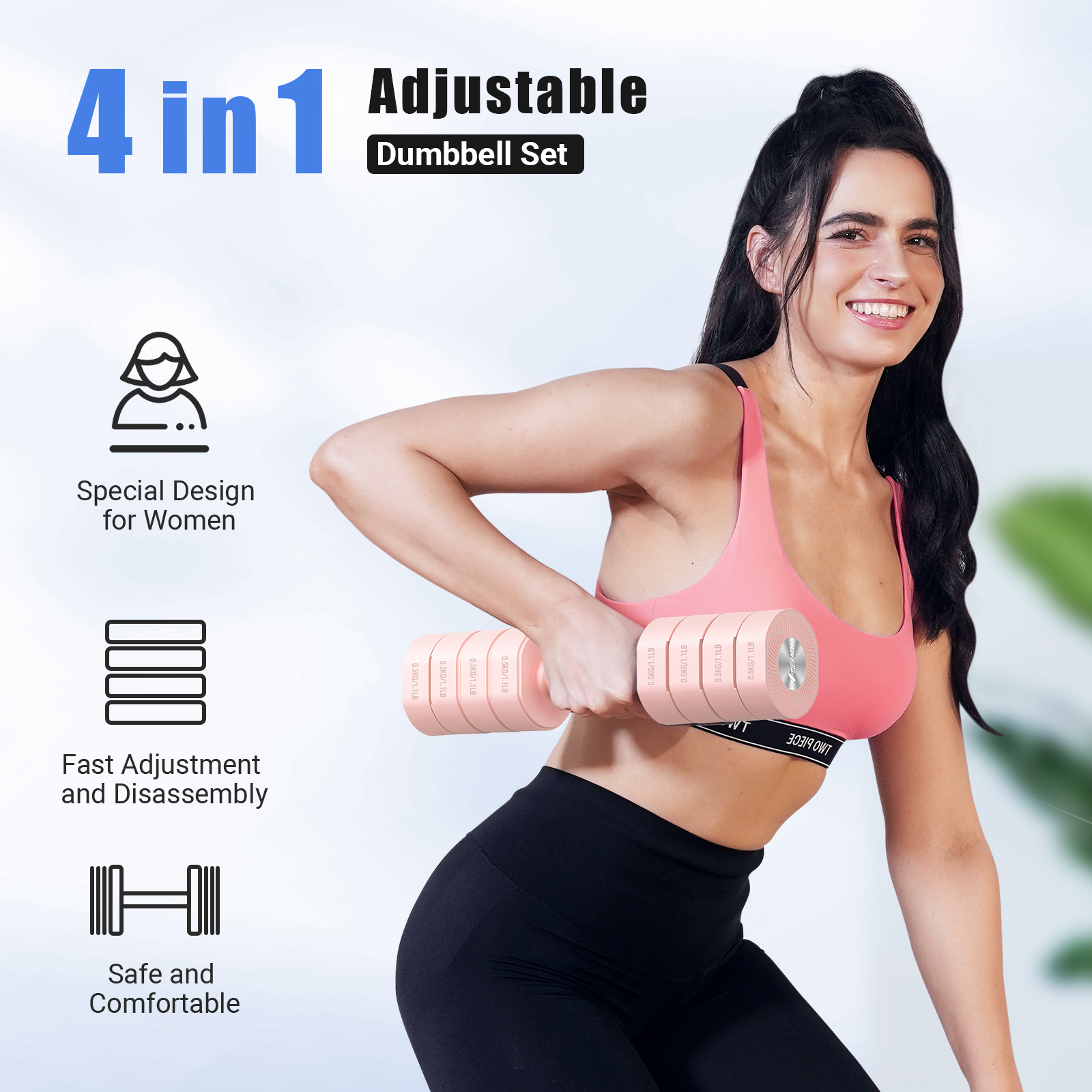 MERACH 8.8 lbs Adjustable Dumbbells Set of 2, 4-in-1 Free Weights for Women, Hand Weights for Home Gym, Pink