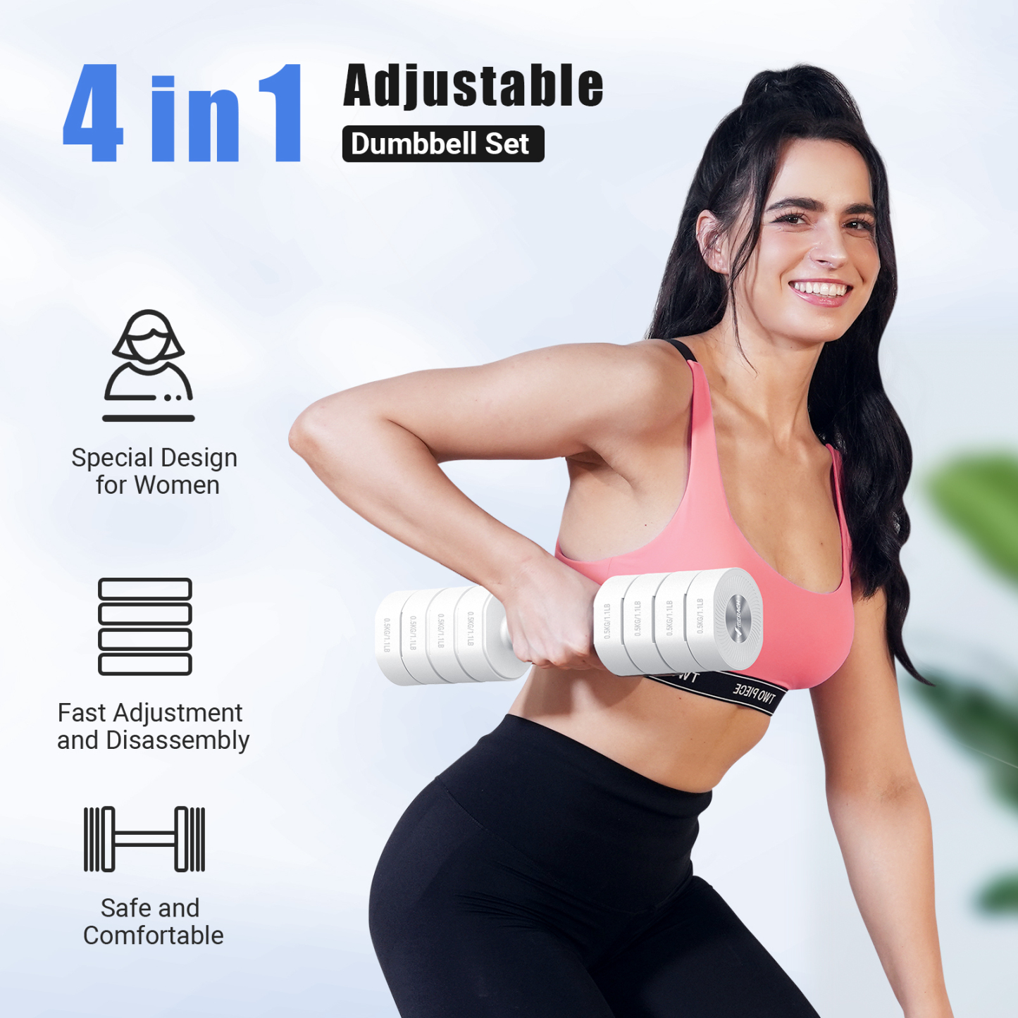 MERACH 8.8 lbs Adjustable Dumbbells Set of 2, 4-in-1 Free Weights for Women, Hand Weights for Home Gym, White