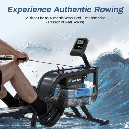 MERACH Water Rowing Machine for Home Use 350 lbs Weight Capacity with LCD Monitor