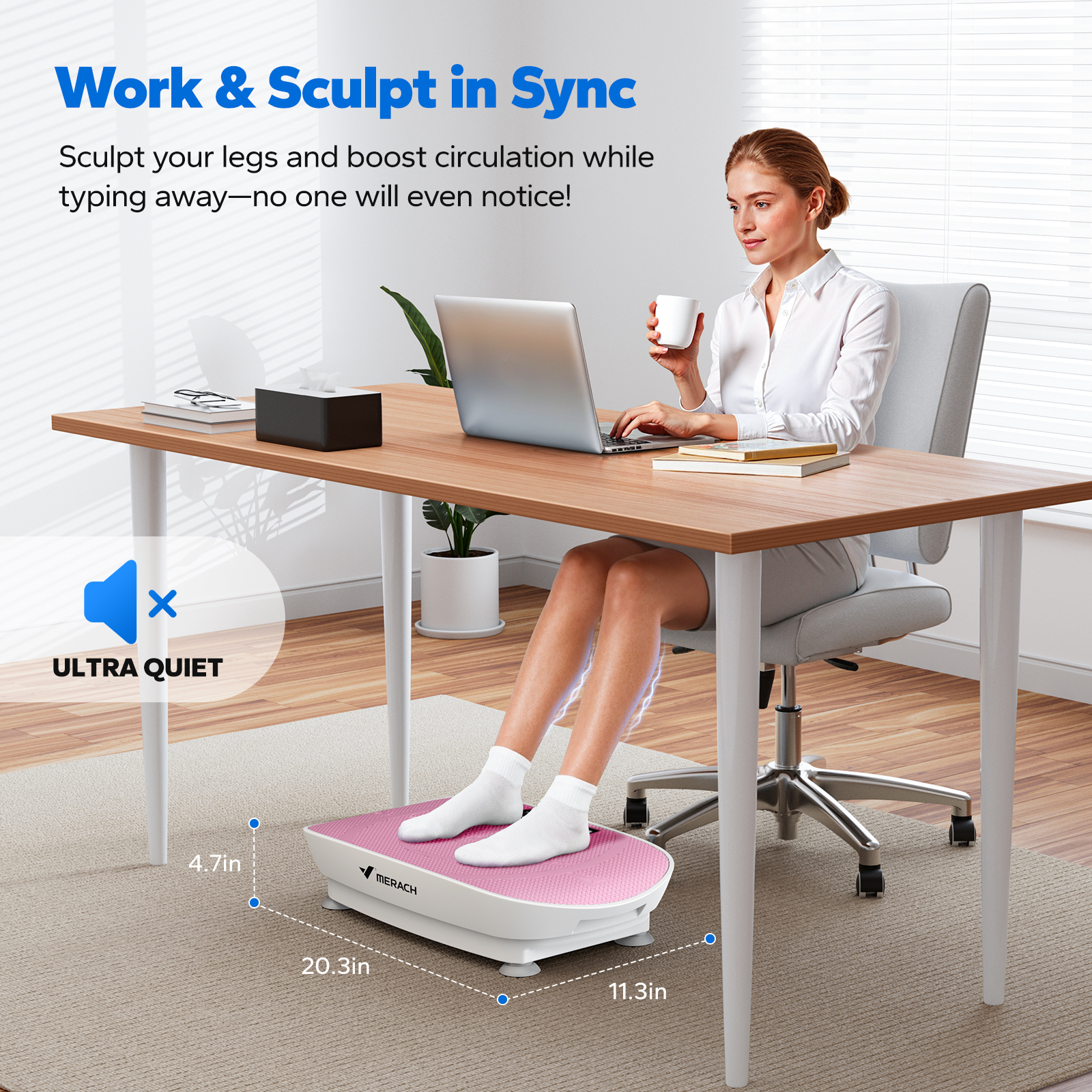 MERACH Compact Vibrating Plate Muscle Toner, Whole Body Vibration Plate Exercise Machine with Remote Control