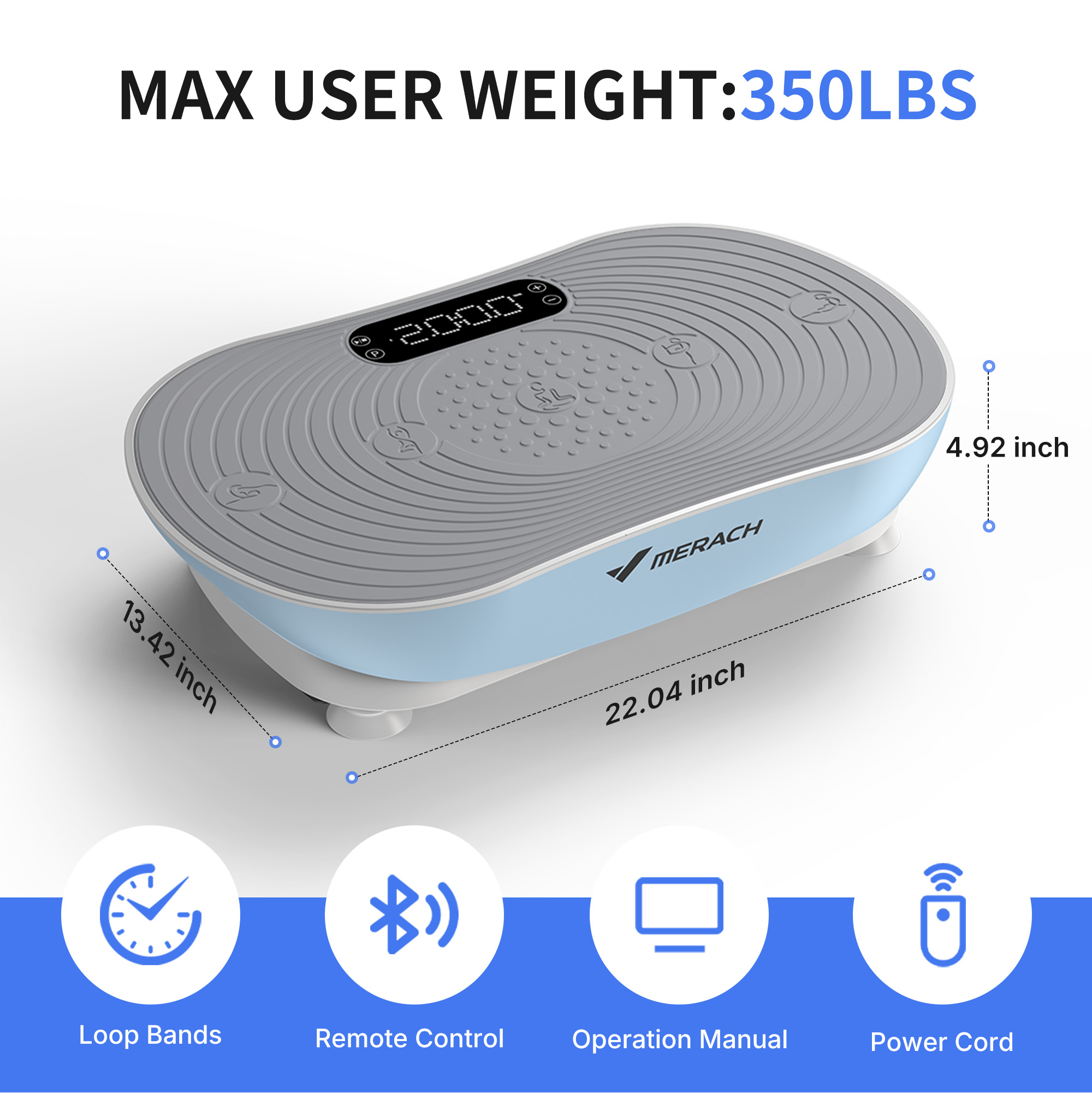 MERACH Vibration Plate Exercise Machine with LED Touch Screen, 99 Speed Levels, Bluetooth & Resistance Bands, Full Body Workout Platform for Home Fitness Training