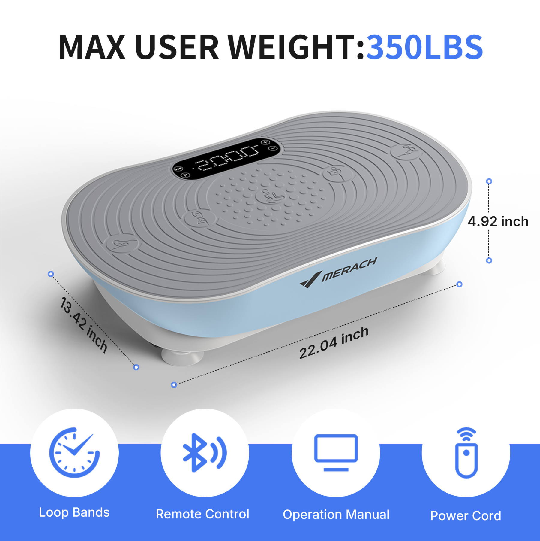 MERACH Vibration Plate Exercise Machine with LED Touch Screen, 99 Speed Levels, Bluetooth & Resistance Bands, Full Body Workout Platform for Home Fitness Training