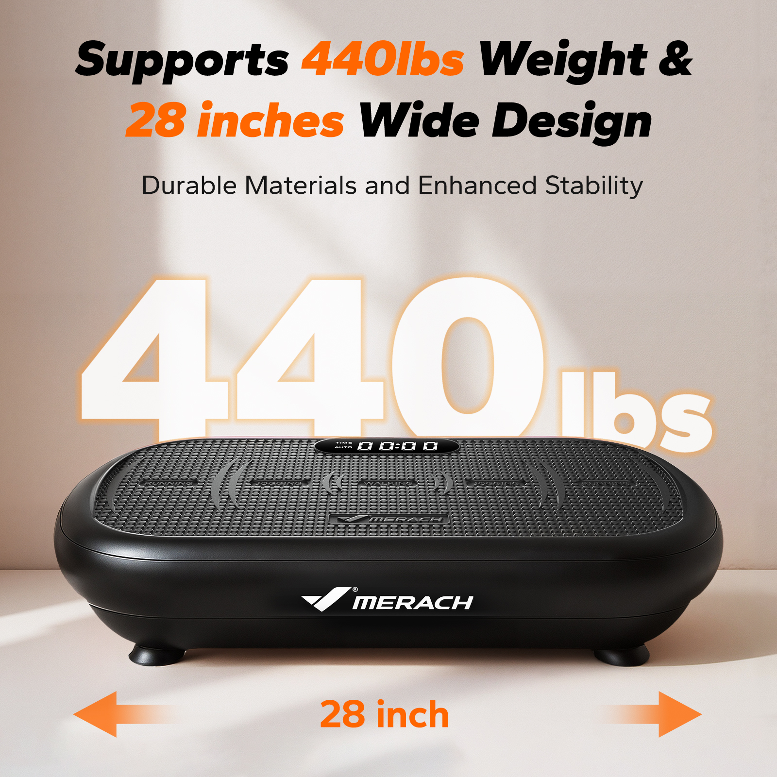 MERACH Vibration Plate Pro - 440 lbs Support, Enhanced Width & Motor, Bluetooth Sync, Silicone Pedals, Intense Fat Burning, Auto Start/Stop, Home Gym Equipment