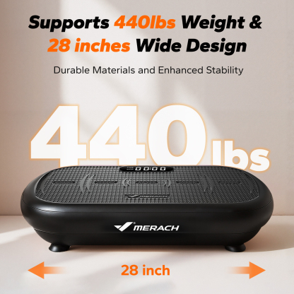 MERACH Vibration Plate Pro - 440 lbs Support, Enhanced Width & Motor, Bluetooth Sync, Silicone Pedals, Intense Fat Burning, Auto Start/Stop, Home Gym Equipment