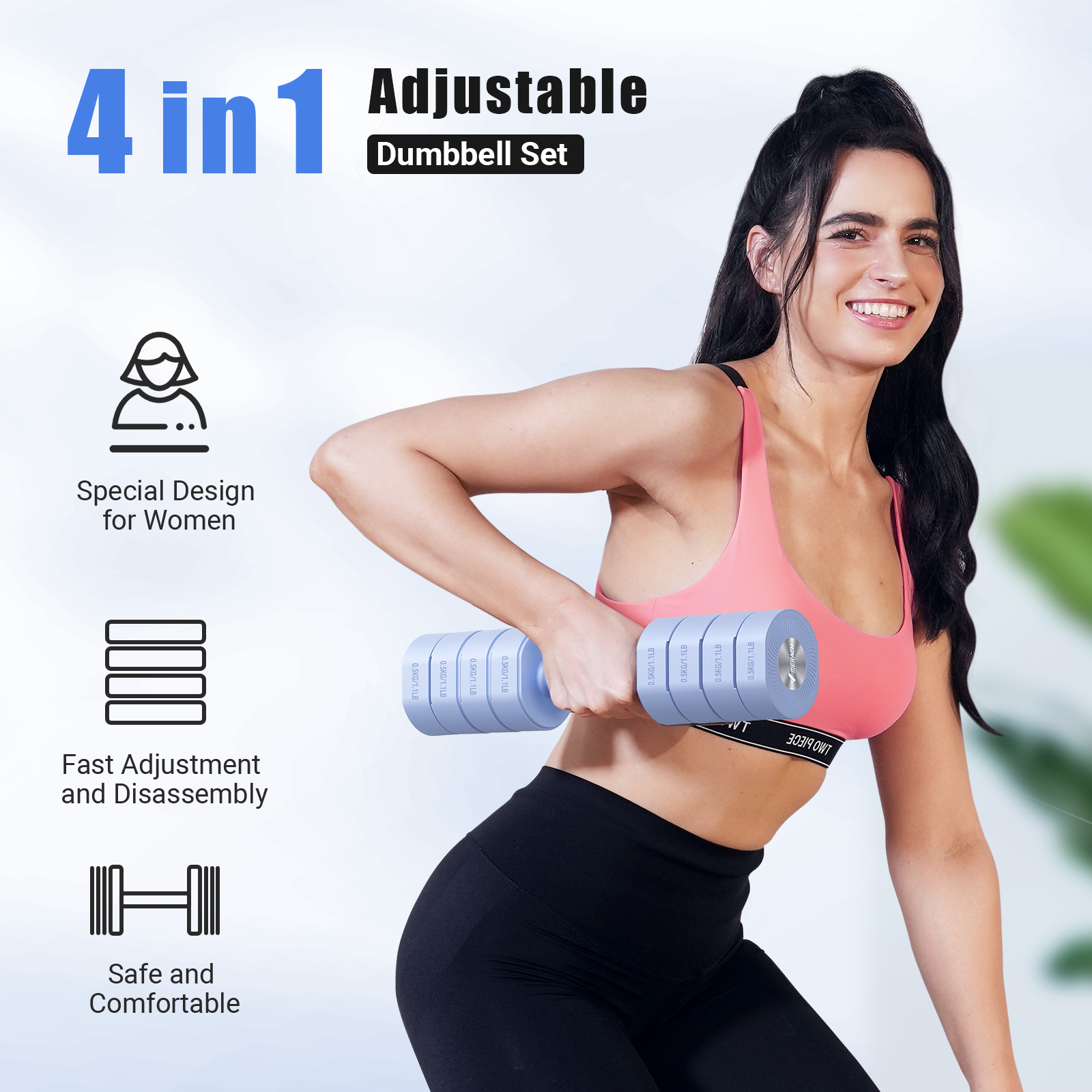 MERACH 8.8 lbs Adjustable Dumbbells Set of 2, 4-in-1 Free Weights for Women, Hand Weights for Home Gym, Blue