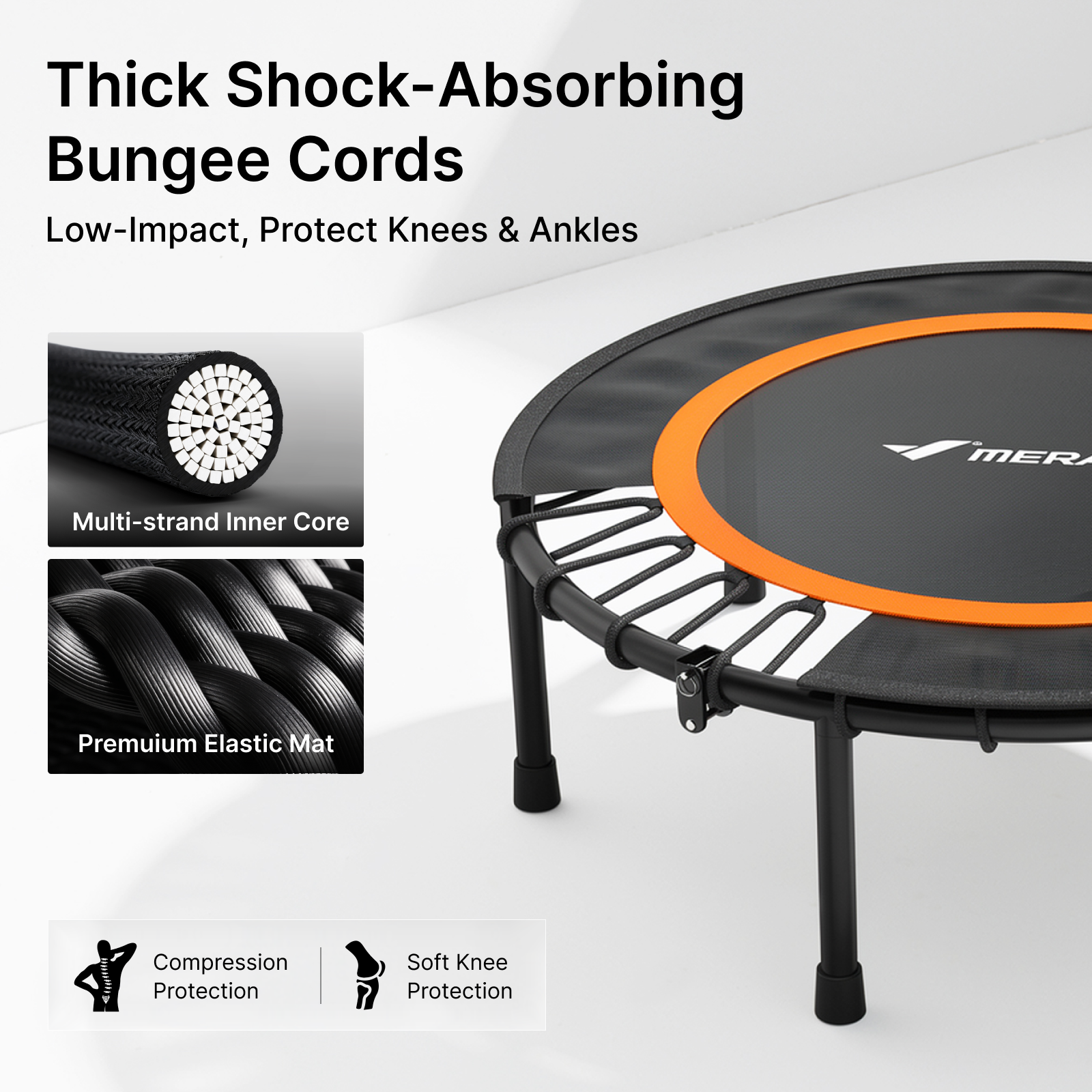 MERACH 40" Fitness Trampoline with Bar, Foldable Mini Trampoline with Bungees, 330 lbs Capacity