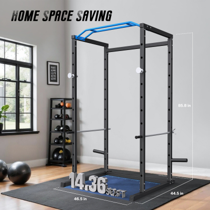 Power Rack Cage with 11 Adjustable Heights, 1600lbs Capacity Multi-Functional Squat Rack for Home Gym