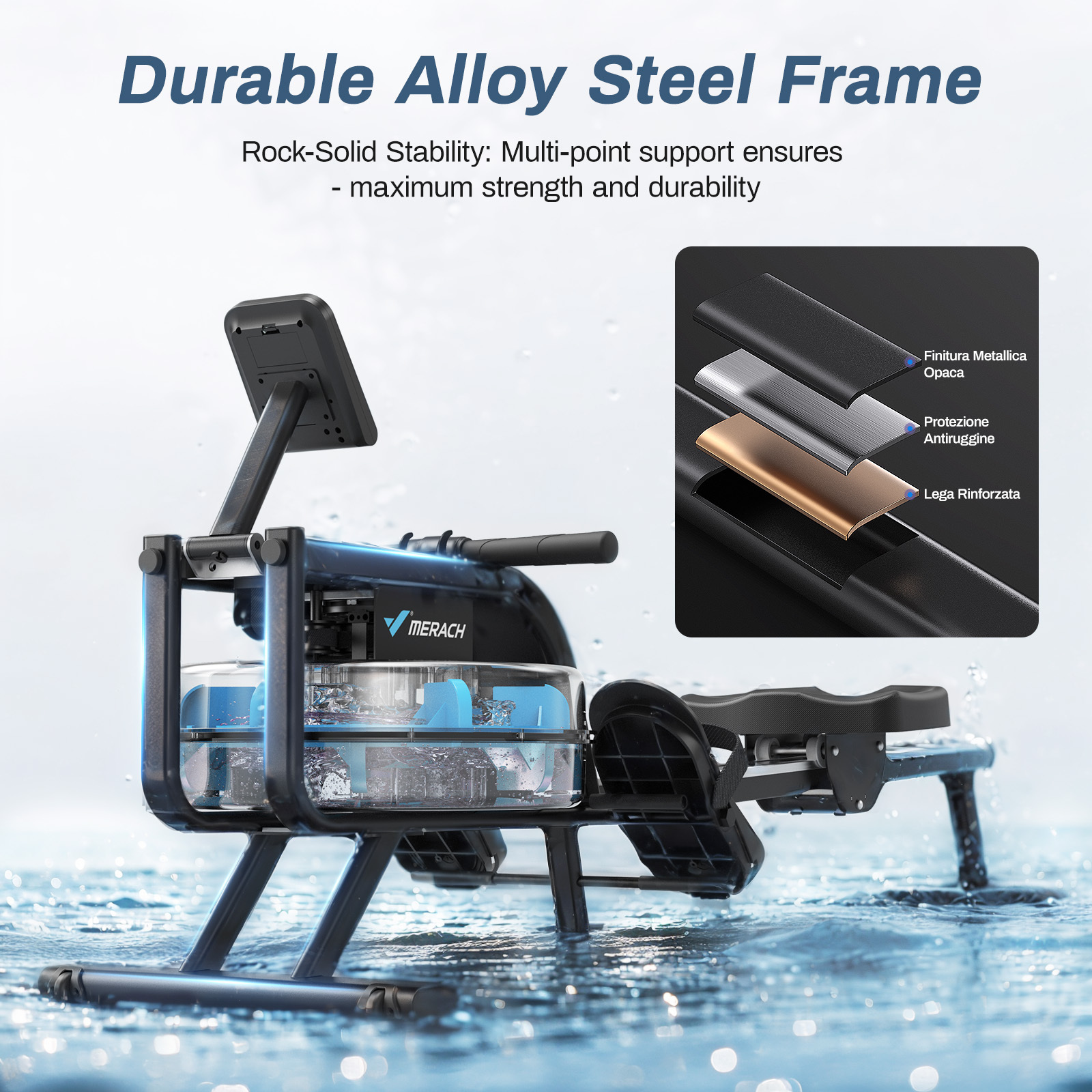 MERACH Water Rowing Machine for Home Use 350 lbs Weight Capacity with LCD Monitor