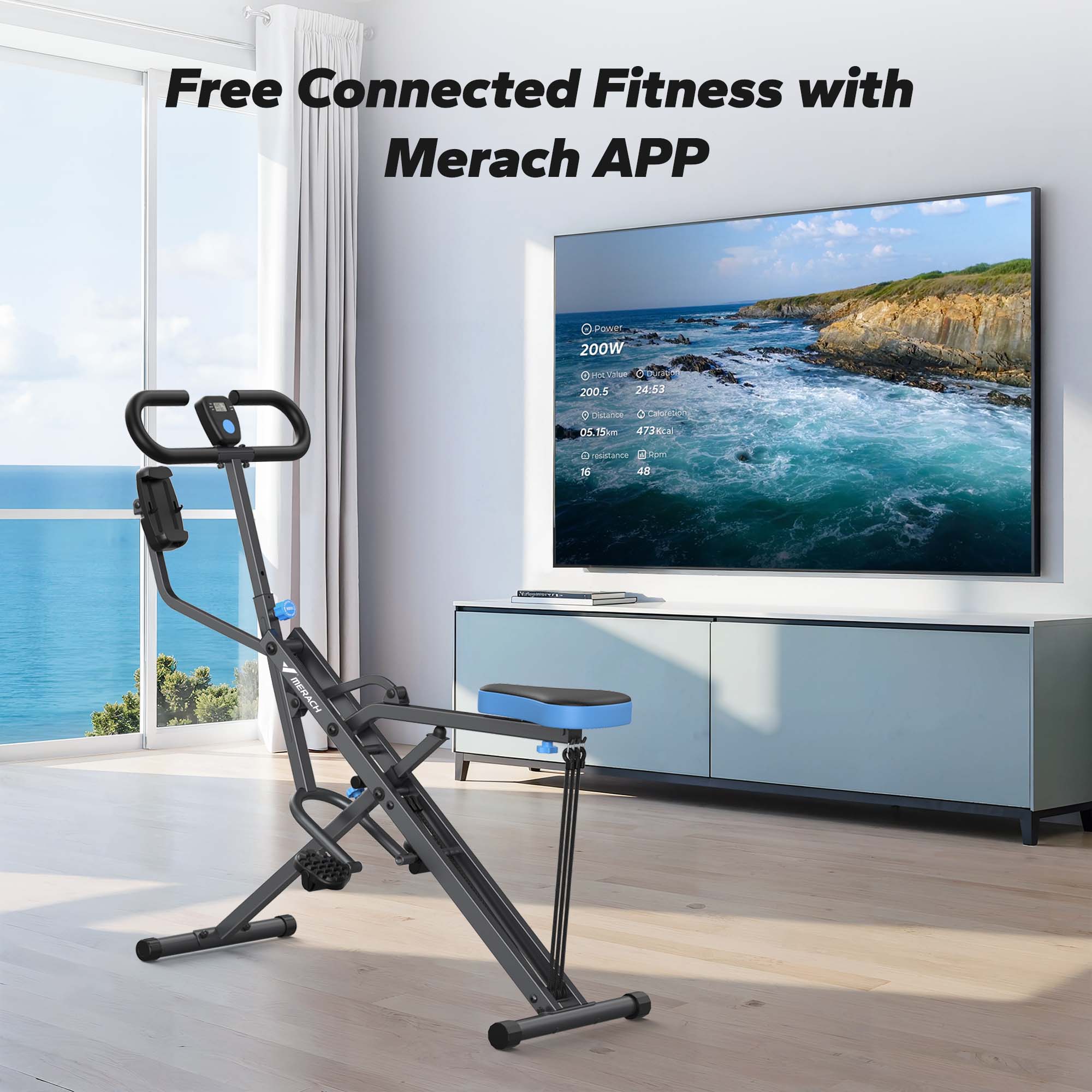 MERACH Squat Machine, Foldable Exercise Equipment with 4-Level Resistance & Device Holder, Home Gym Machine for Arm, Glute & Leg Workout