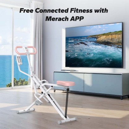 MERACH Squat Machine with 4-Level Resistance, Adjustable Home Gym Upright Rower for Glutes, Legs & Full Body Workout, Includes Device Holder