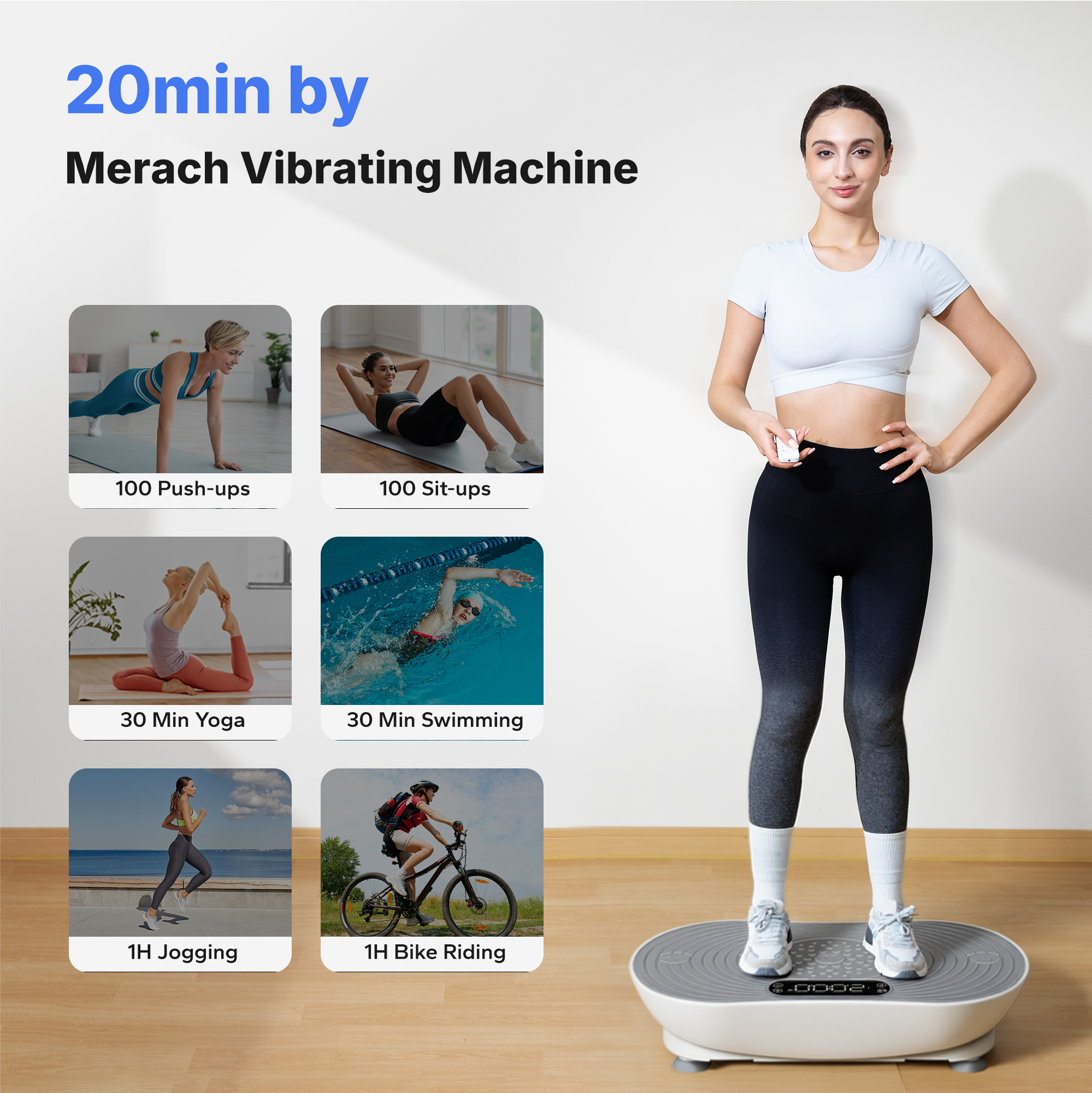 MERACH Vibration Plate Exercise Machine with LED Touch Screen, 99 Speed Levels, Bluetooth & Resistance Bands, Full Body Workout Platform for Home Fitness Training
