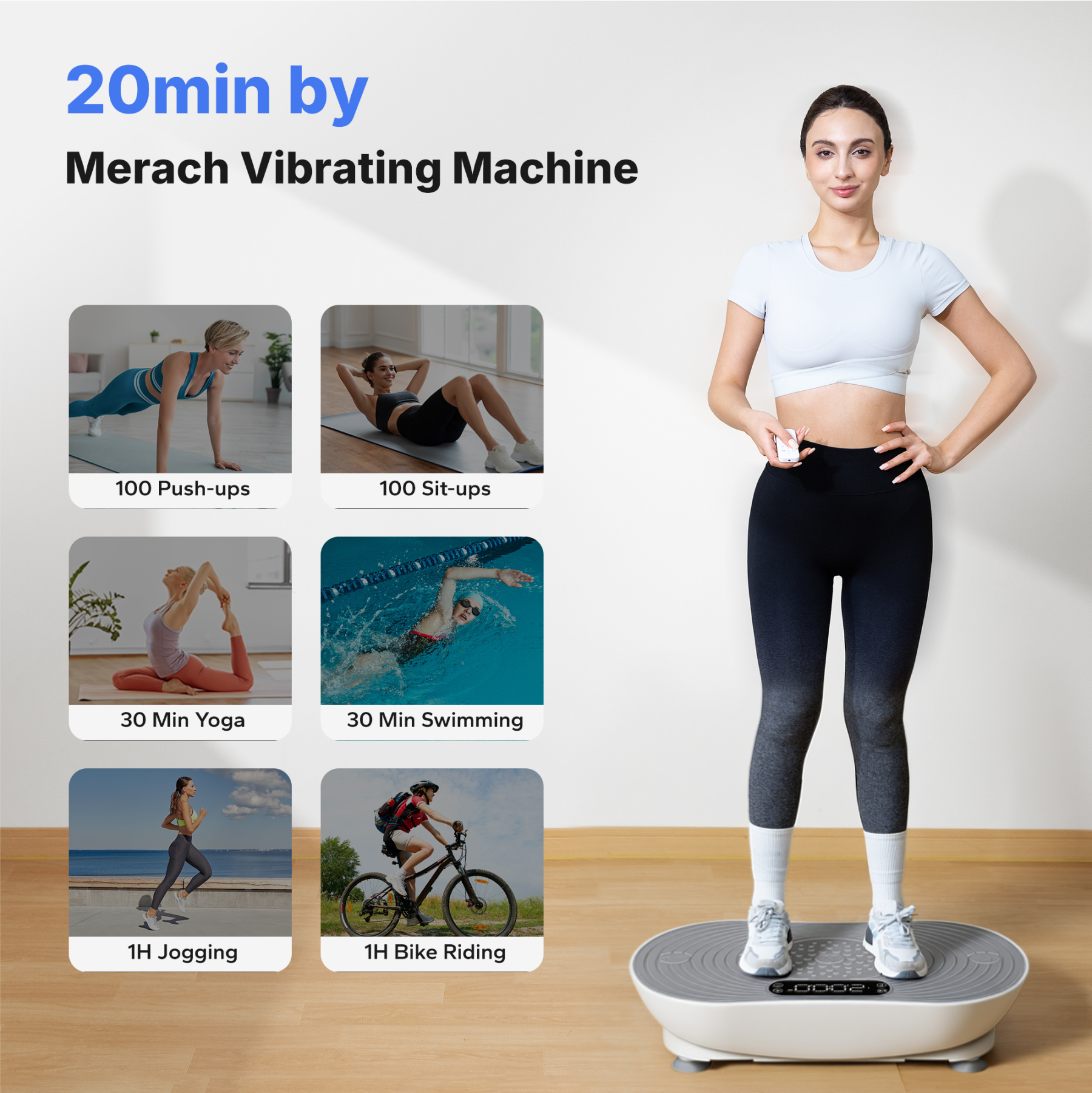 MERACH Vibration Plate Exercise Machine with LED Touch Screen, 99 Speed Levels, Bluetooth & Resistance Bands, Full Body Workout Platform for Home Fitness Training