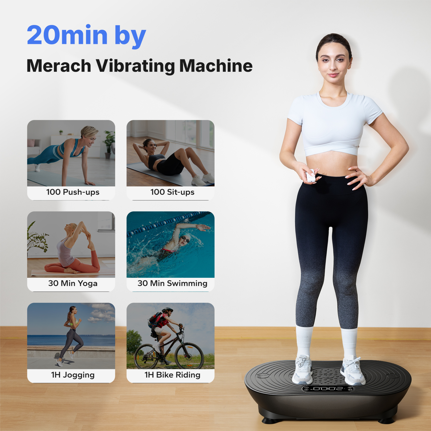 MERACH Vibration Plate Exercise Machine with LED Touch Screen, 99 Speed Levels, Bluetooth & Resistance Bands, Full Body Workout Platform for Home Fitness Training