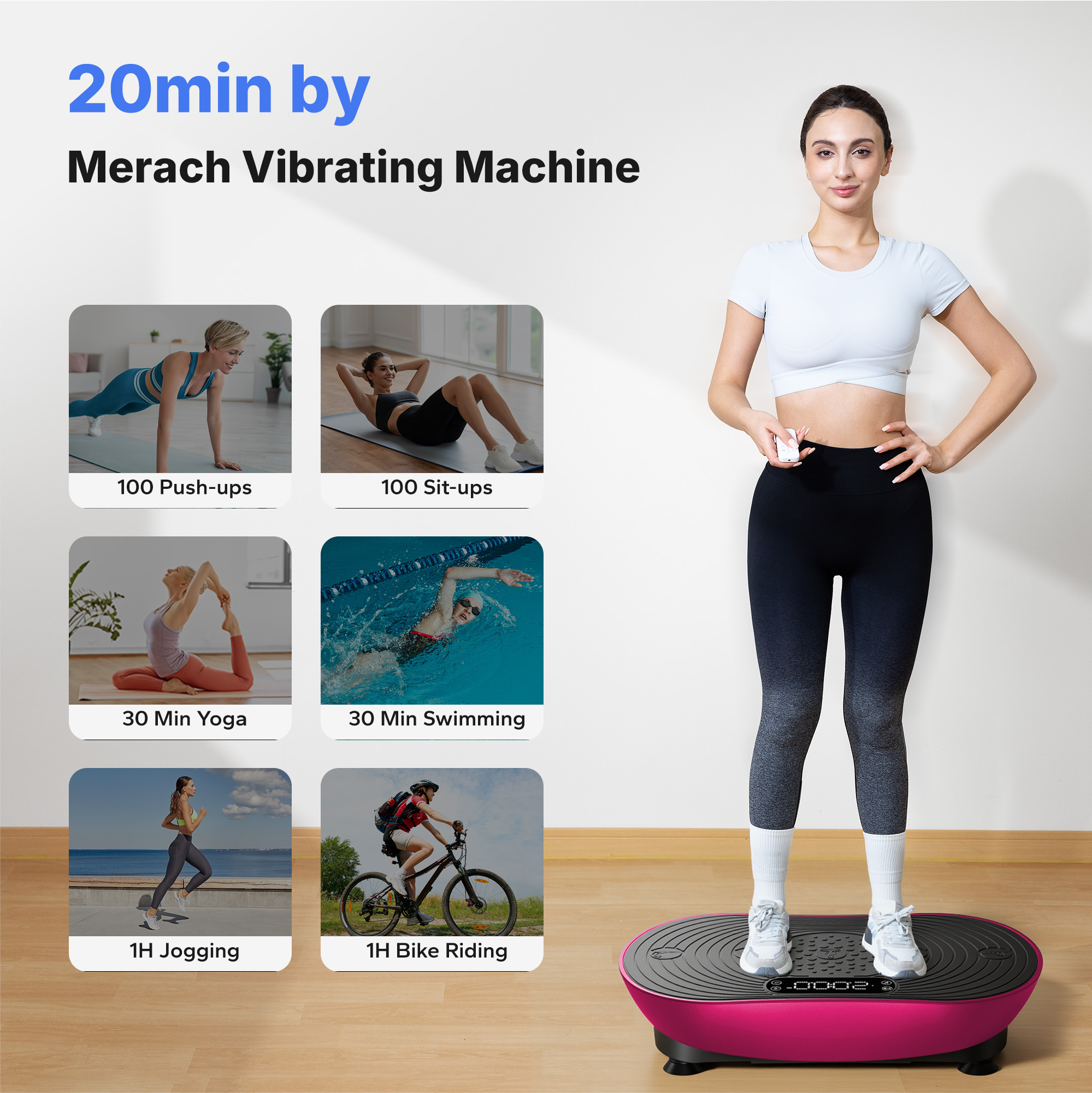 MERACH Vibration Plate Exercise Machine with LED Touch Screen, 99 Speed Levels, Bluetooth & Resistance Bands, Full Body Workout Platform for Home Fitness Training