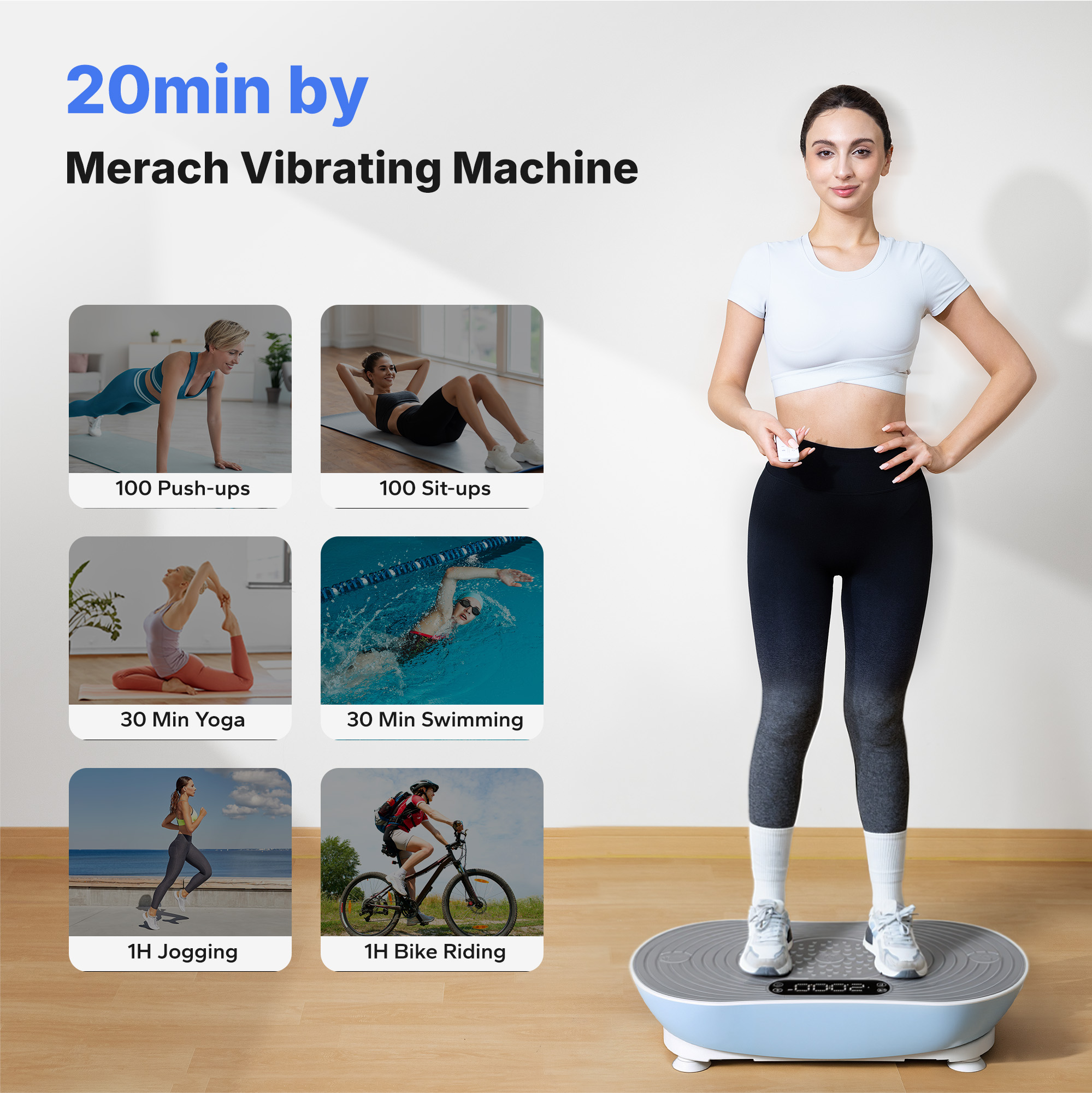 MERACH Vibration Plate Exercise Machine with LED Touch Screen, 99 Speed Levels, Bluetooth & Resistance Bands, Full Body Workout Platform for Home Fitness Training