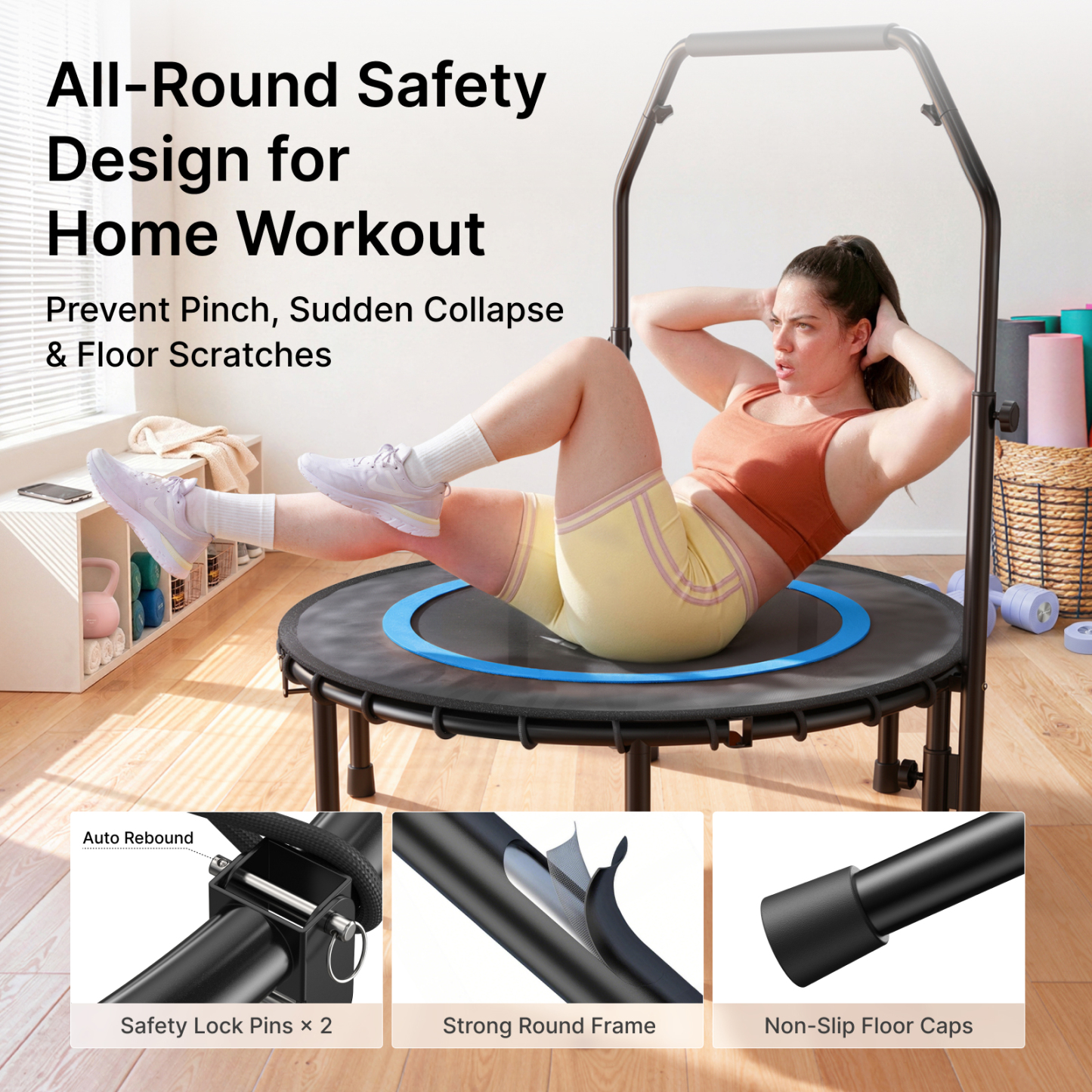 MERACH 40" Mini Trampoline with Bar, Fitness Rebounder with Bungees for Adults, 330 lbs Capacity