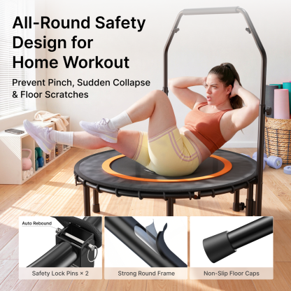 MERACH 40" Fitness Trampoline with Bar, Foldable Mini Trampoline with Bungees, 330 lbs Capacity