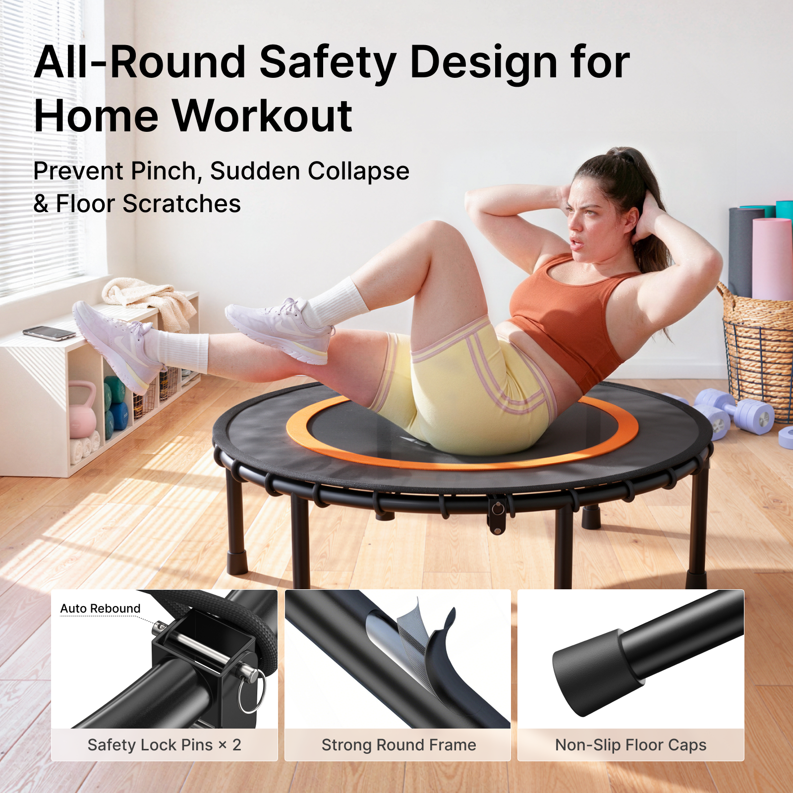 MERACH 40" Fitness Trampoline with Bungees, Foldable Mini Trampoline, 330 lbs Capacity