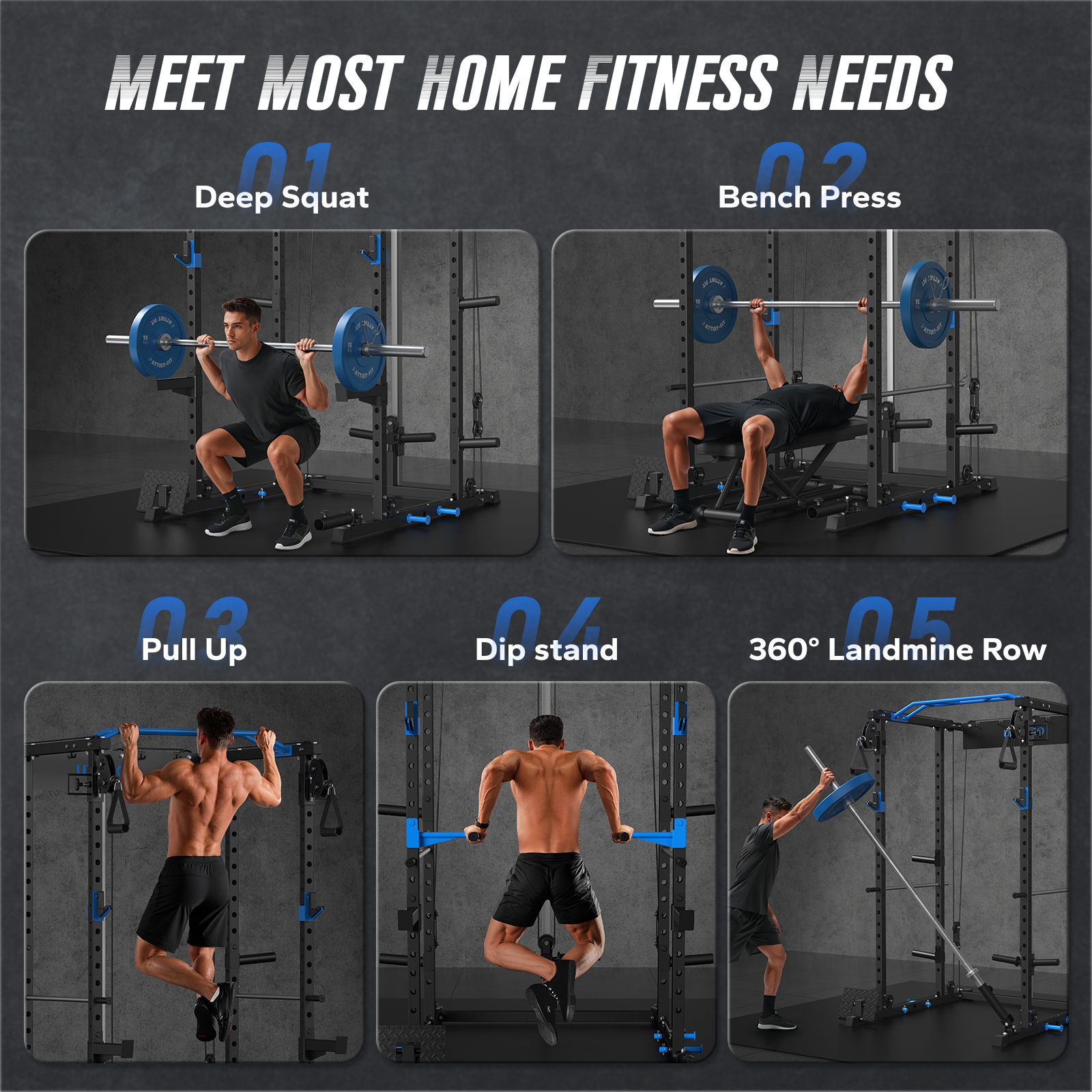 Power Rack Cage with LAT Pull Down, 1600lbs Capacity Multi-Functional Squat Rack with 21 Adjustable Heights, Pulley System, Dip Bar, Landmine & More Power Rack Attachments for Home Gym