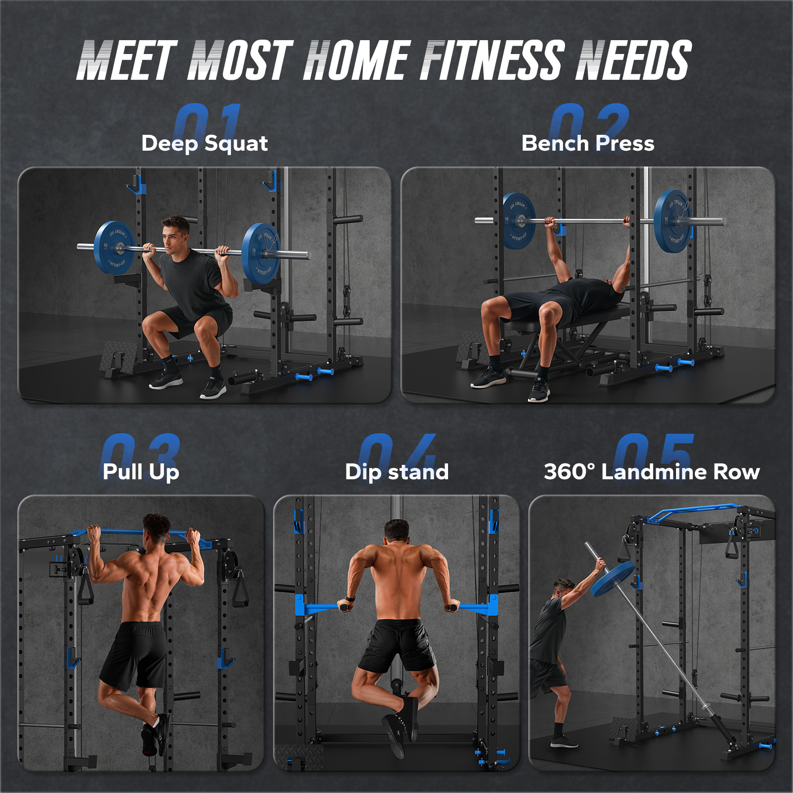 Power Rack Cage with LAT Pull Down, 1600lbs Capacity Multi-Functional Squat Rack with 21 Adjustable Heights, Pulley System, Dip Bar, Landmine & More Power Rack Attachments for Home Gym