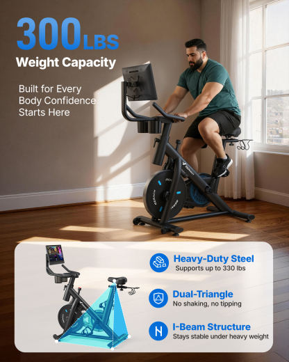 MERACH Exercise Bike, Brake Pad Stationary Bike with Exclusive App, Low Noise Indoor Cycling Bike with 300lbs Weight Capacity, Tablet Mount and Fitness Courses for Weight Loss