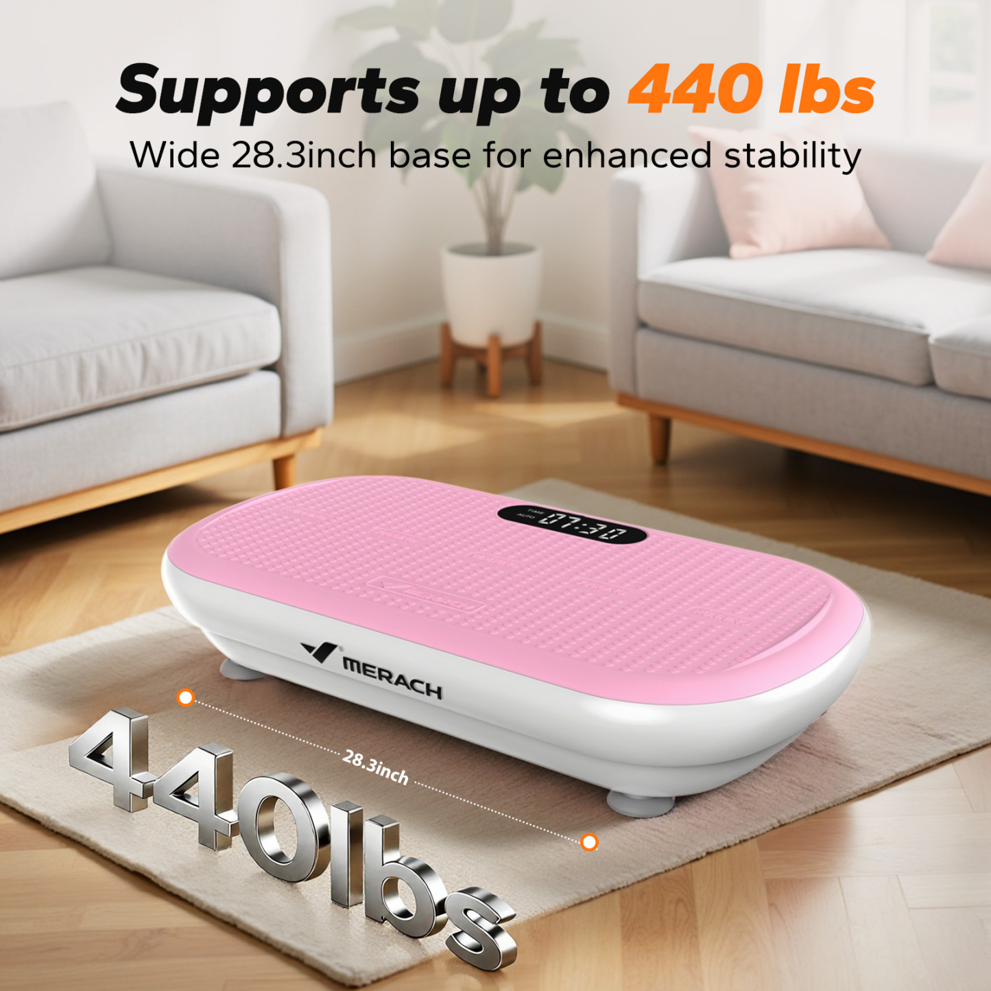 MERACH Vibration Plate Pro - 440 lbs Support, Enhanced Width & Motor, Bluetooth Sync, Silicone Pedals, Intense Fat Burning, Auto Start/Stop, Home Gym Equipment