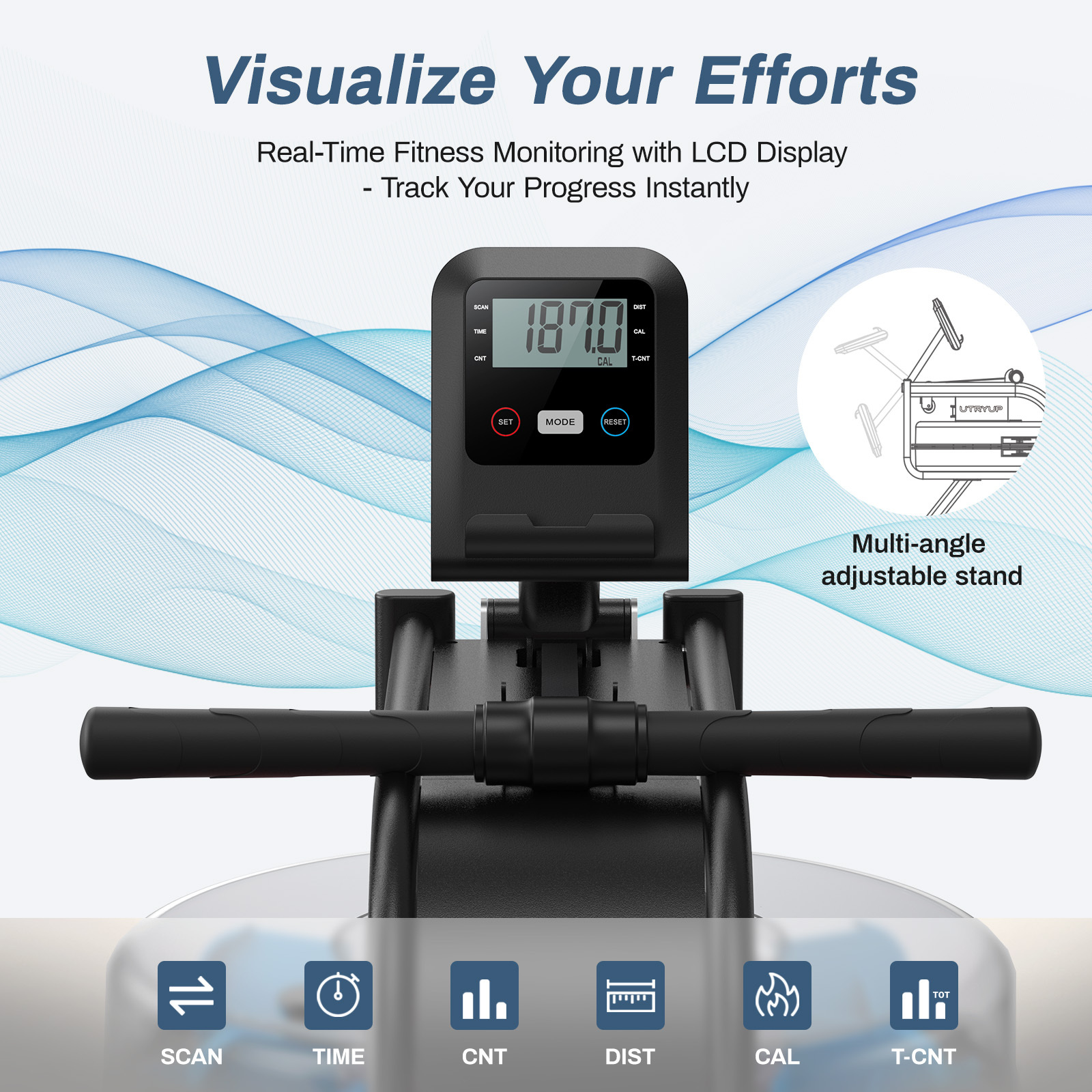 MERACH Water Rowing Machine for Home Use 350 lbs Weight Capacity with LCD Monitor