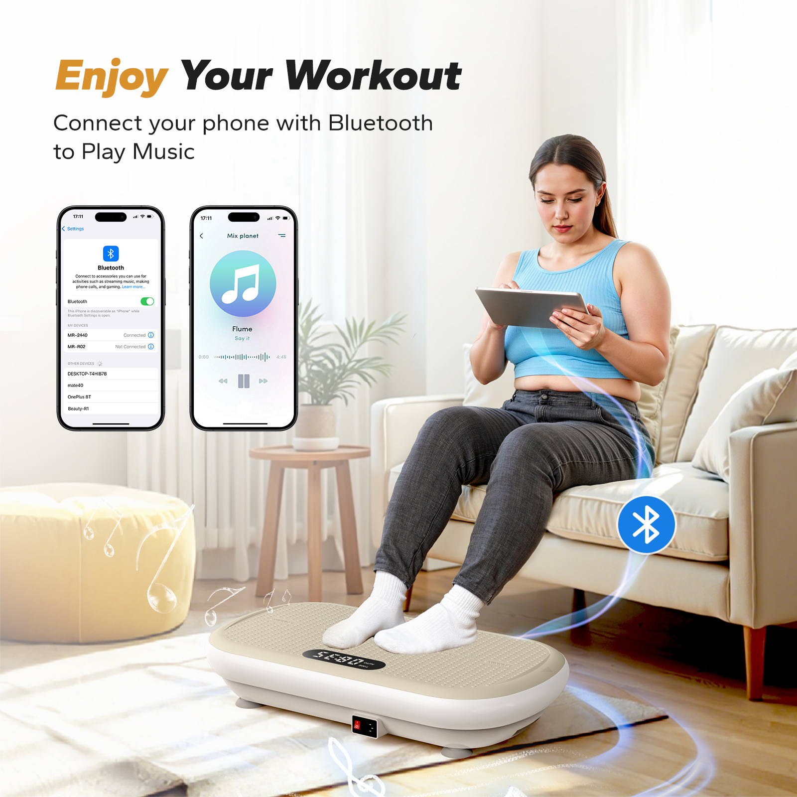 MERACH Vibration Plate Exercise Machine: Upgraded Width & Motor, Supports 440LBS, Bluetooth, Silicone Pedals, Deep Fat Burn, Smart Auto Start/Stop