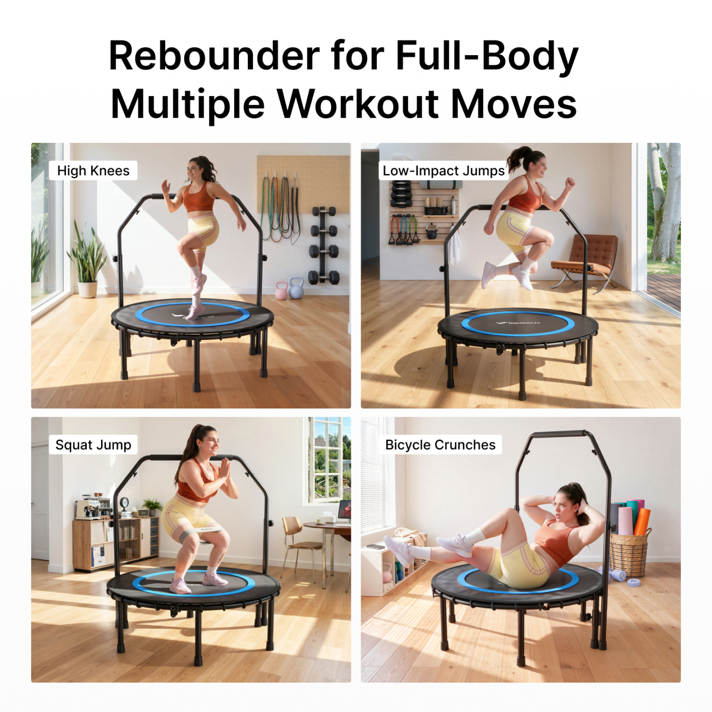 MERACH 40" Mini Trampoline with Bar, Fitness Rebounder with Bungees for Adults, 330 lbs Capacity