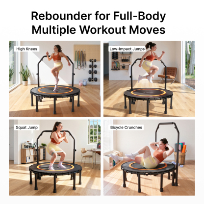 MERACH 48" Fitness Trampoline with Bar, Foldable Mini Trampoline Rebounder with Bungees, 330 lbs Capacity