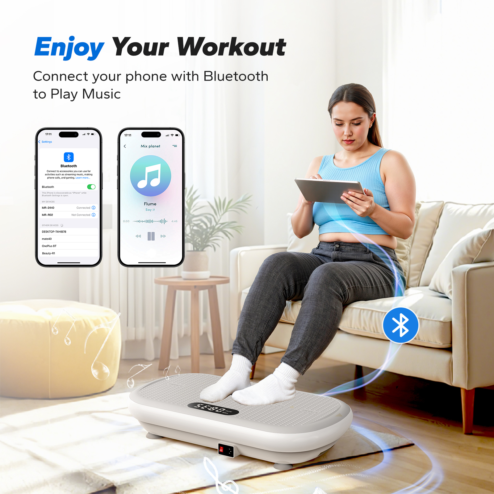 MERACH Vibration Plate Exercise Machine: Upgraded Width & Motor, Supports 440LBS, Bluetooth, Silicone Pedals, Deep Fat Burn, Smart Auto Start/Stop