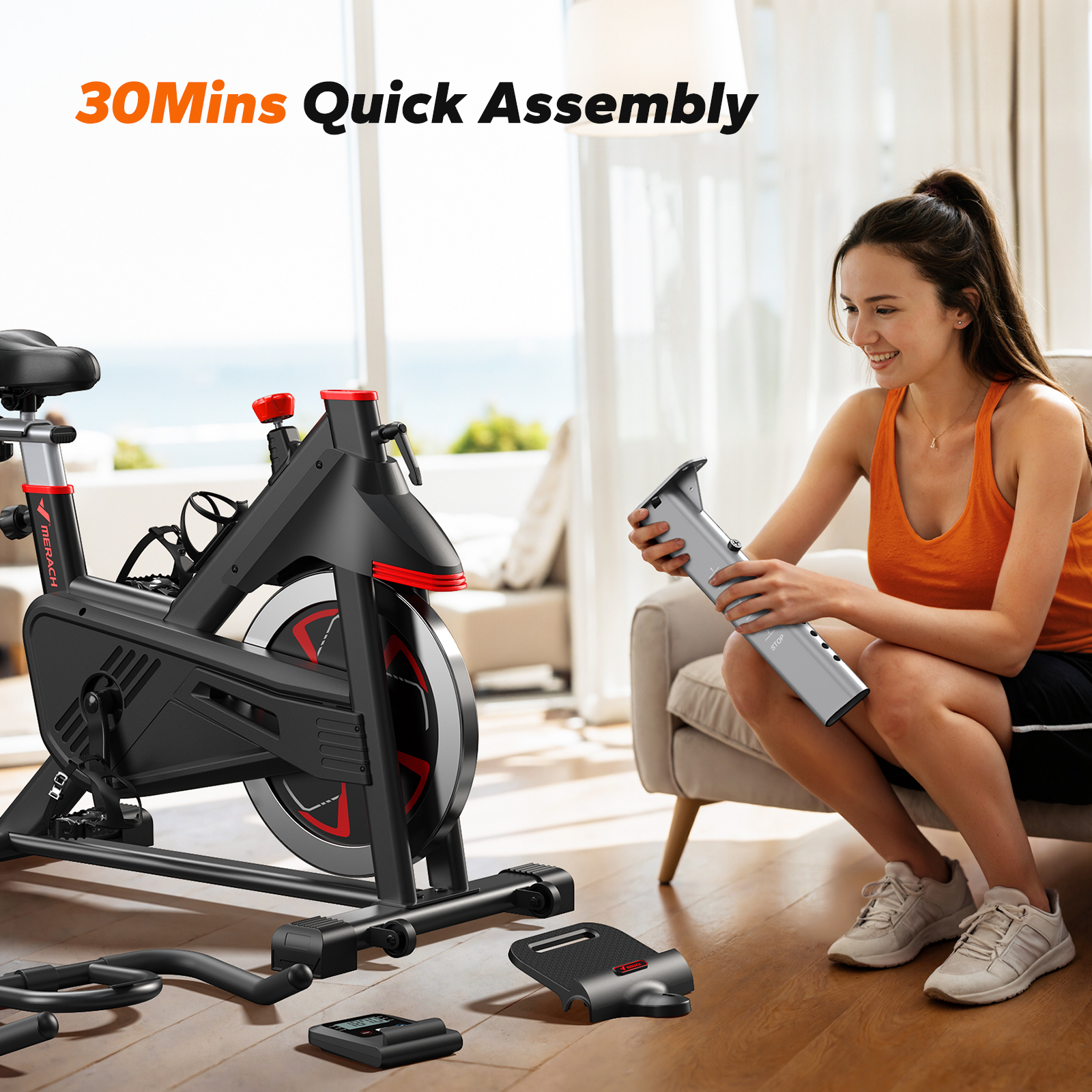 MERACH Indoor Cycling Bike Stationary Exercise Bike 100 Resistance with LED Monitor Free APP Silent Belt Drive and Comfortable Seat Cushion for Cardio Workout