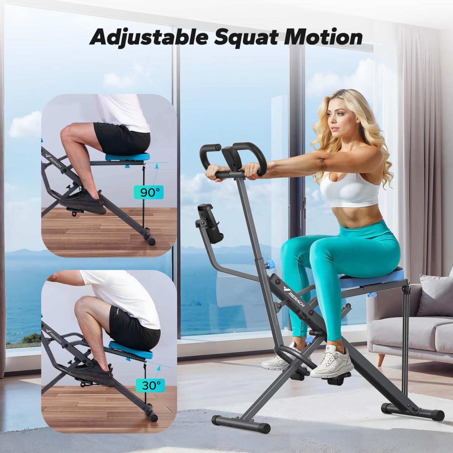 MERACH Squat Machine, Foldable Exercise Equipment with 4-Level Resistance & Device Holder, Home Gym Machine for Arm, Glute & Leg Workout
